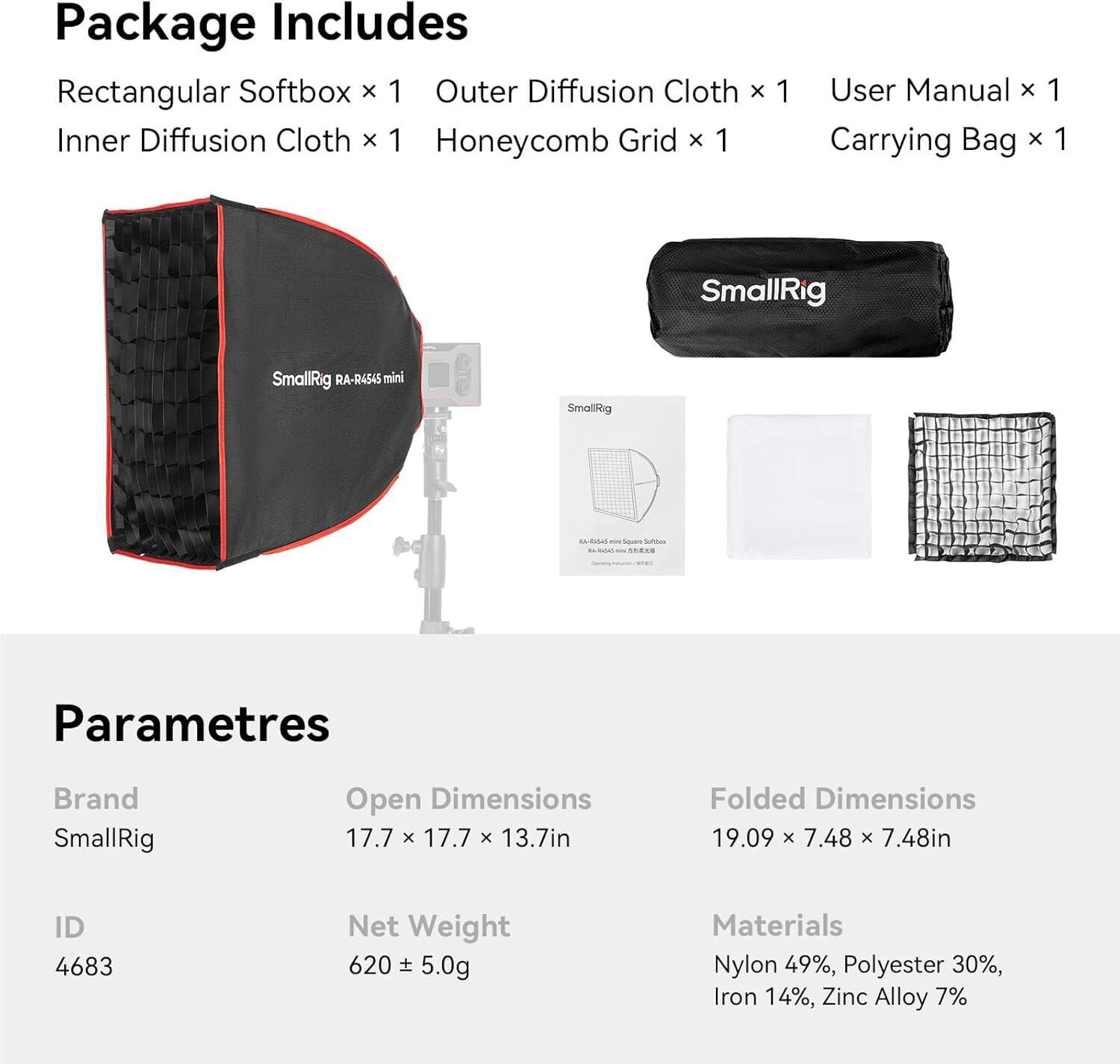 SmallRig 17.7" Rectangular Softbox Quick Release Softbox with Carrying Bag