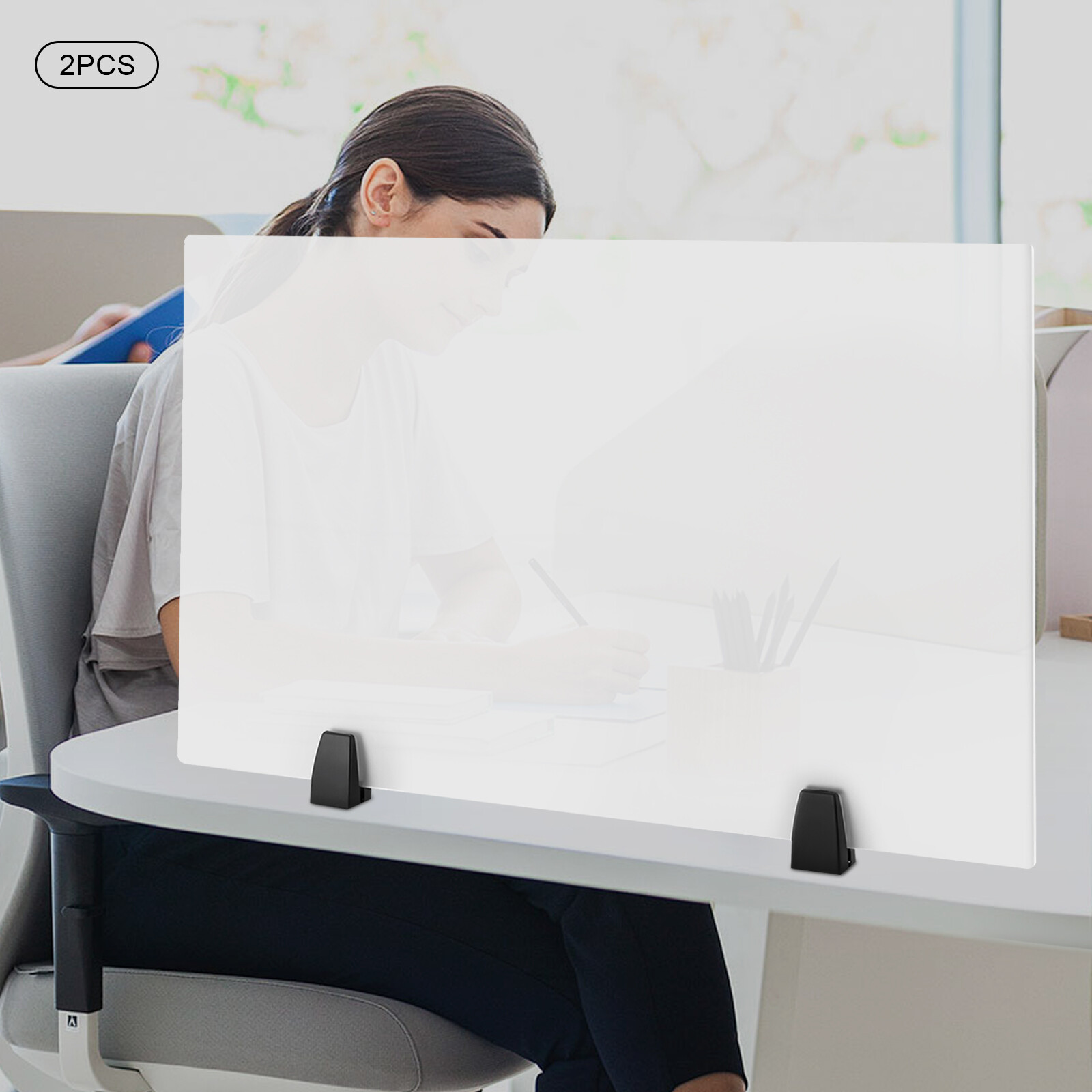 2Pcs Desk Privacy Panels Acrylic Sneeze Guard Officedesk Clear Dual Frosted