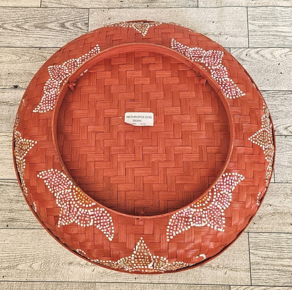 Anthropologie Woven Wicker Basket Boho Dot Art Fruit Basket Wall Art