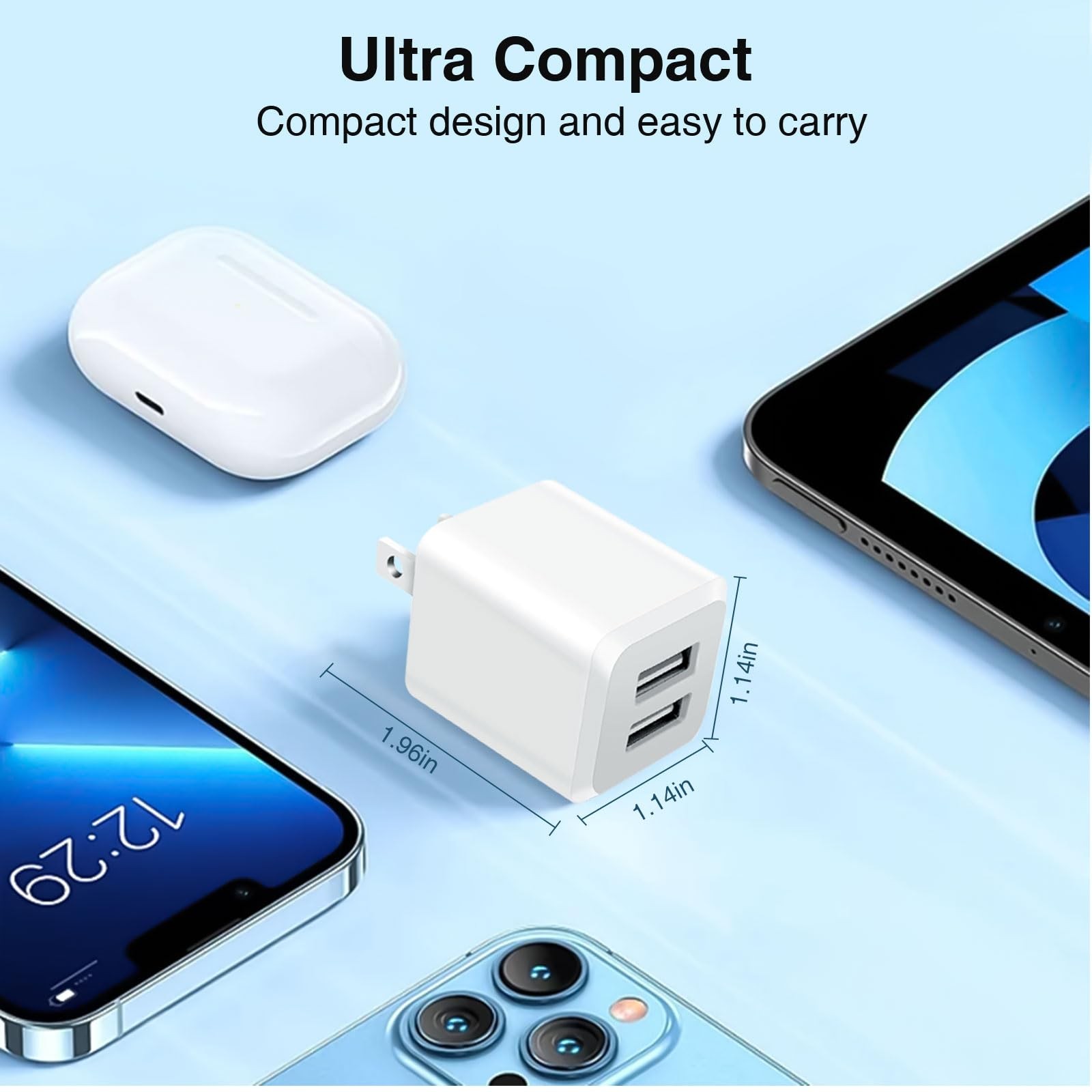 USB Wall Charger, Dual Port Cube Power Adapter Charger Plug Block Charging Bo...