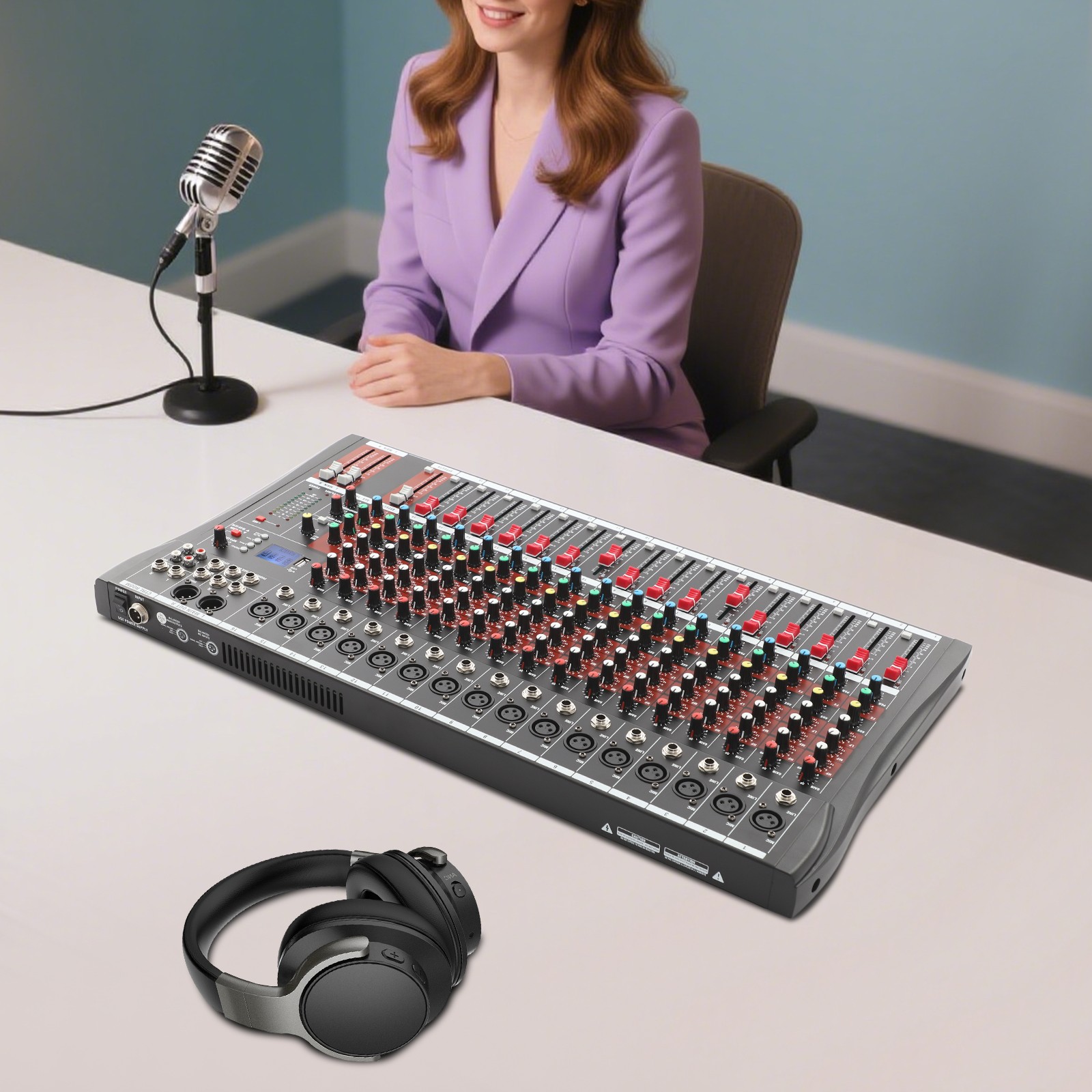 16 Channel Professional Mixer Power Mixing 16 DSP USB Slot & LED Screen