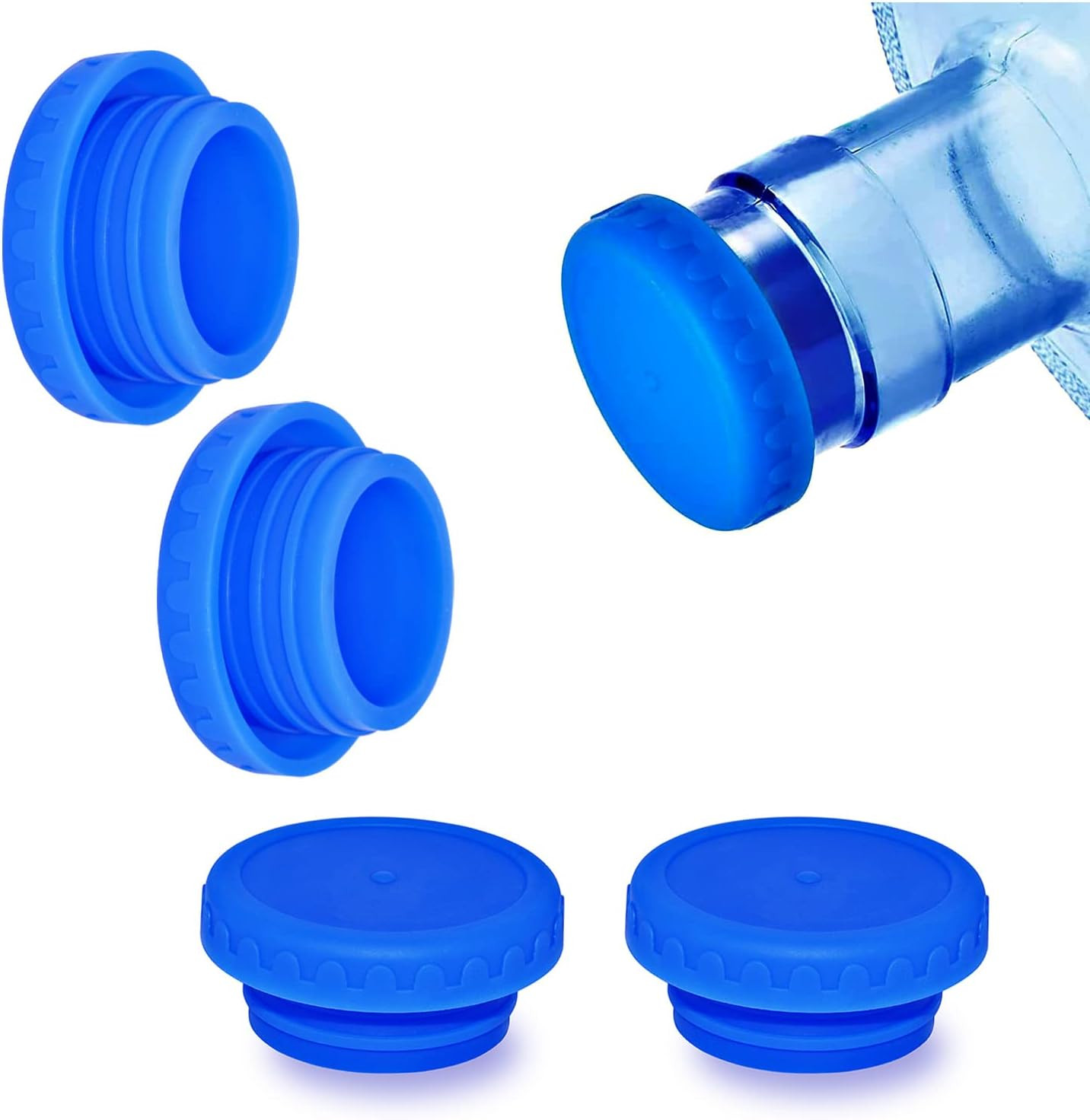 Water Jug Caps 5 Gallon Reusable Silicone - Strong Sealing no Spill Top blue
