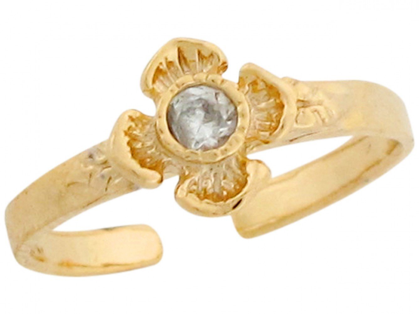 10k or 14k Yellow Real Gold White CZ Flower Cute Fun Womens Toe Ring