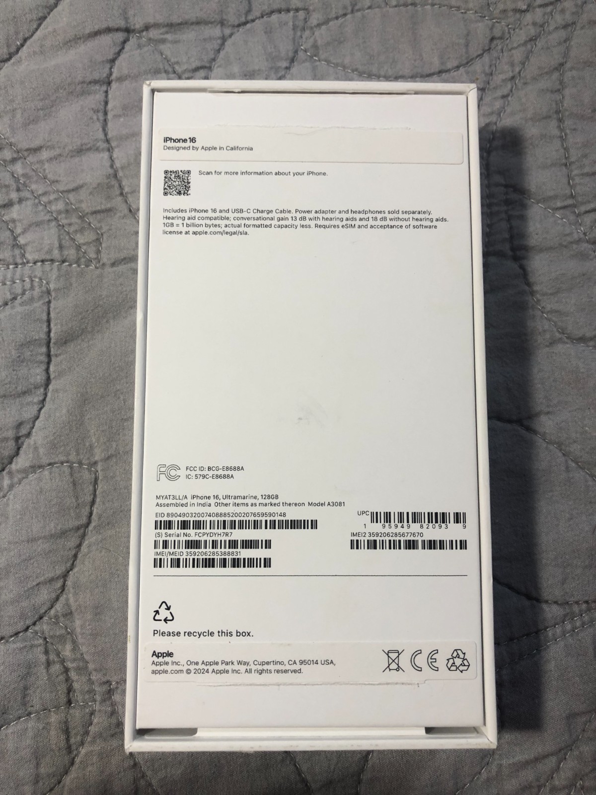 Empty Box Apple iPhone 16 128GB Empty Box ONLY