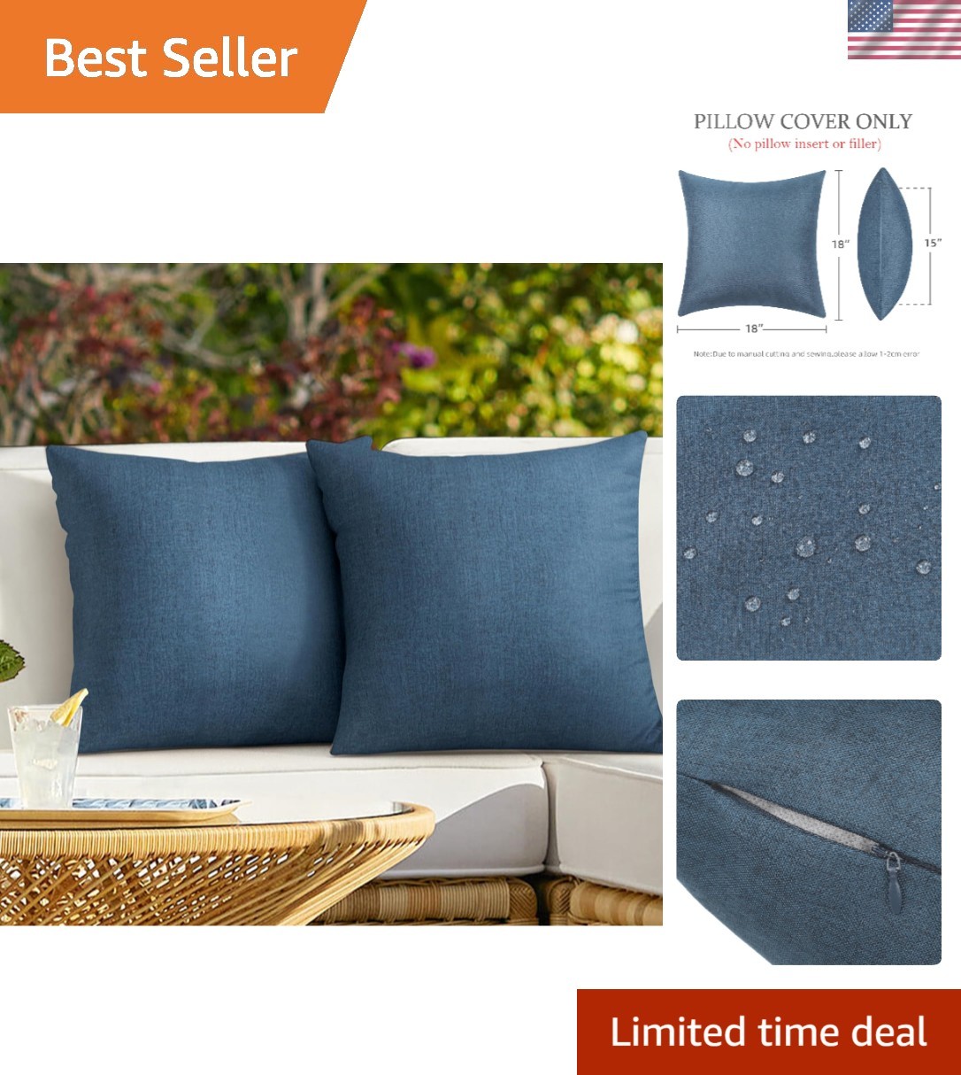 Pack of 2 Outdoor Throw Pillow Covers,Decorative Solid Line Waterproof Pillow...