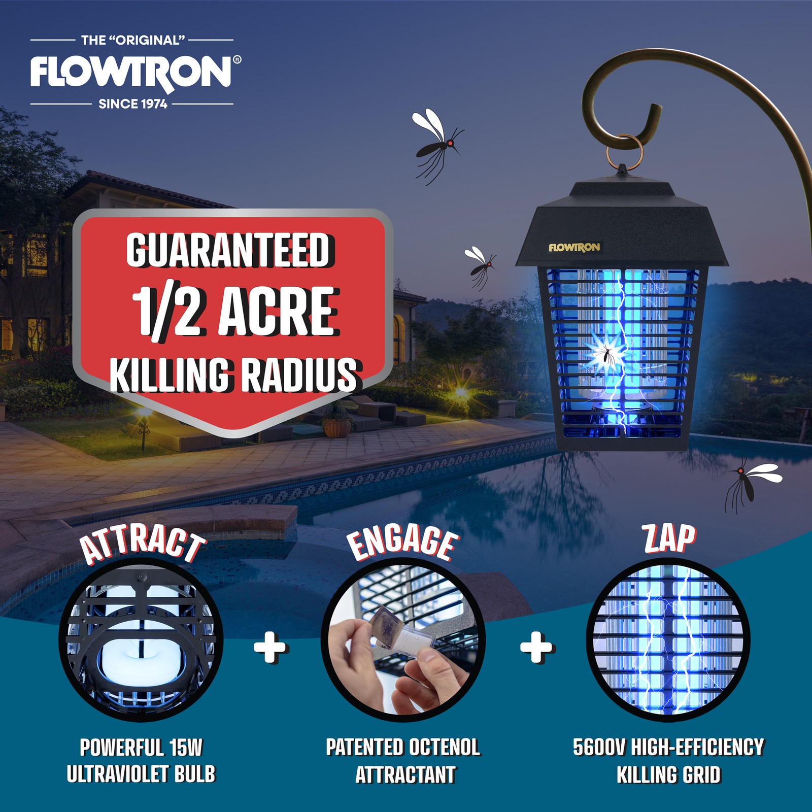 Flowtron Bug Zapper 1/2 Acre Mosquito Zapper & 5600V Killing Grid