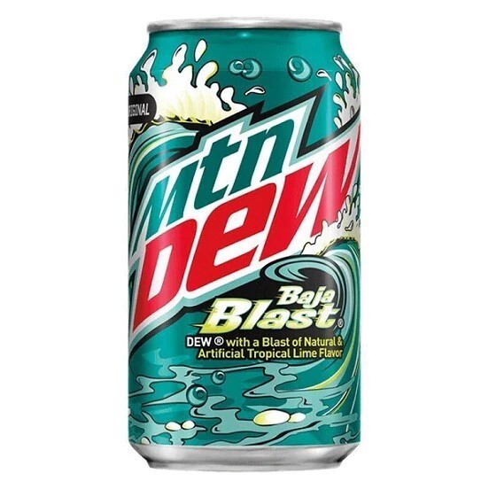 Mountain Dew Baja Blast Soda Can 12 OZ. Taco Bell Limited Edition