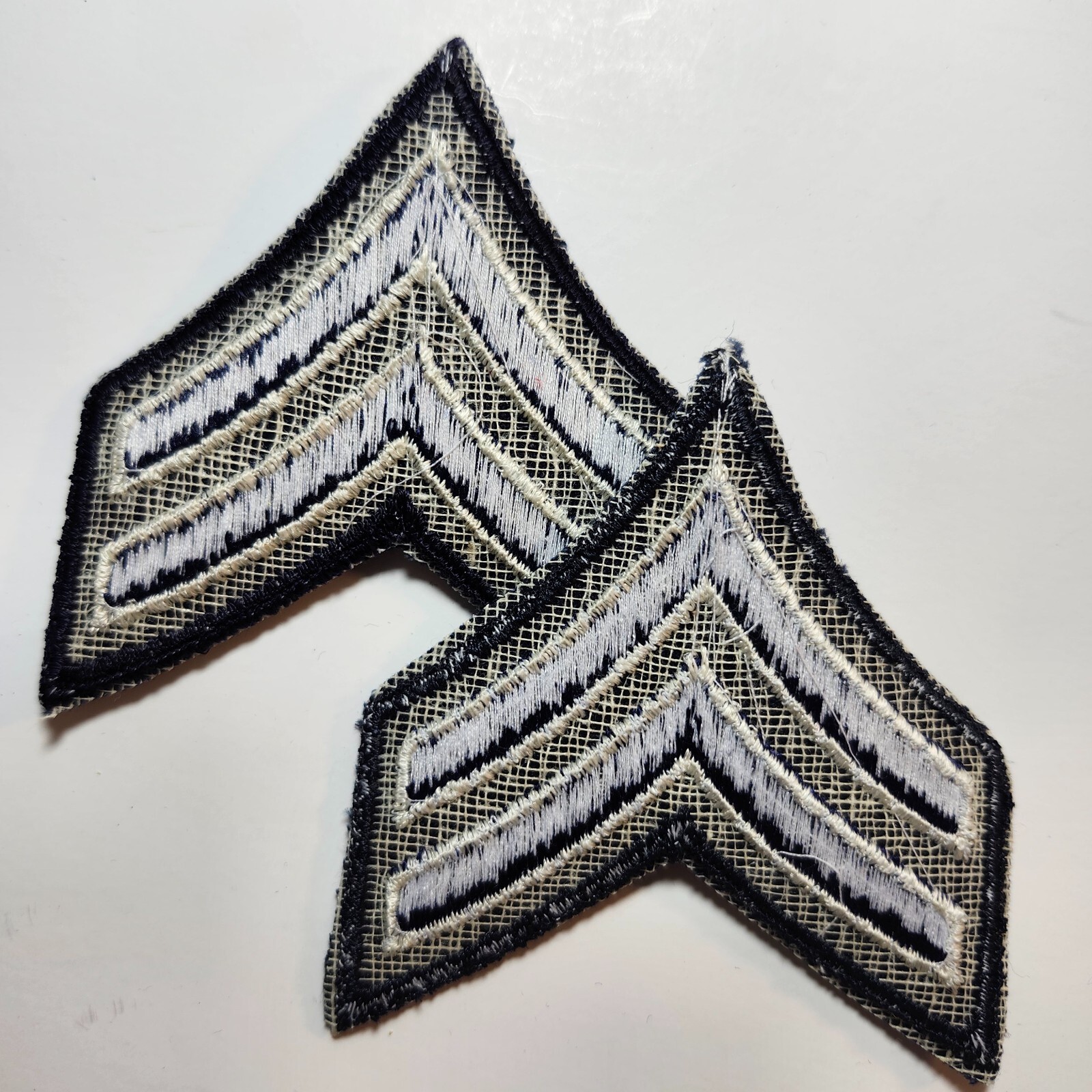 (2) Corporal Chevron Patch 3" - 2 White & NAVY stripes on DK NAVY | Schiffli