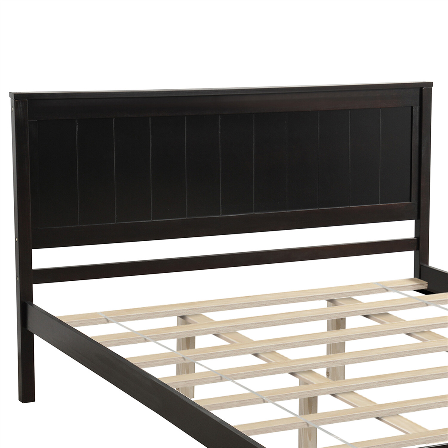 Queen Size Bed Frame Wood Platform Bed w/ Headboard Wood Slat Support Espresso
