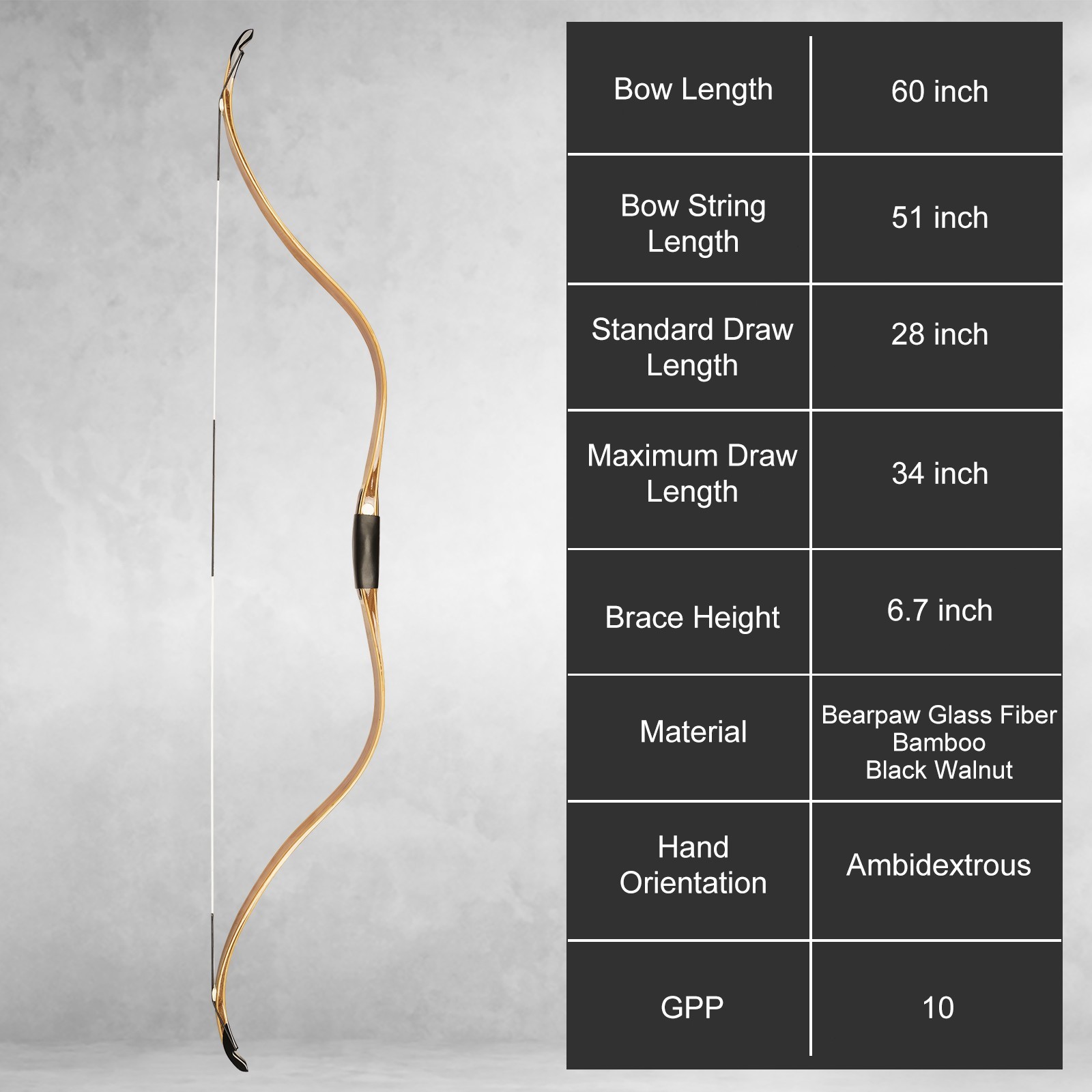Recurve Bow 38lbs Traditional Archery 60" Laminated Hunting Bow for Adult