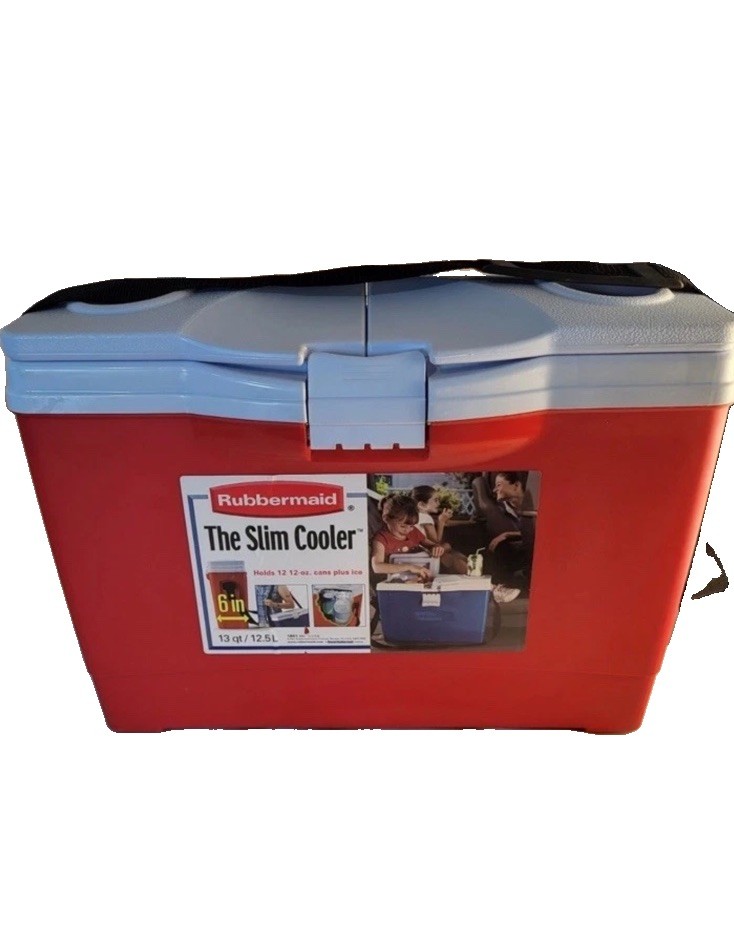 RUBBERMAID The Slim Cooler Red 13qt w/ Strap Dual Open Lid 12 cans 6" Width