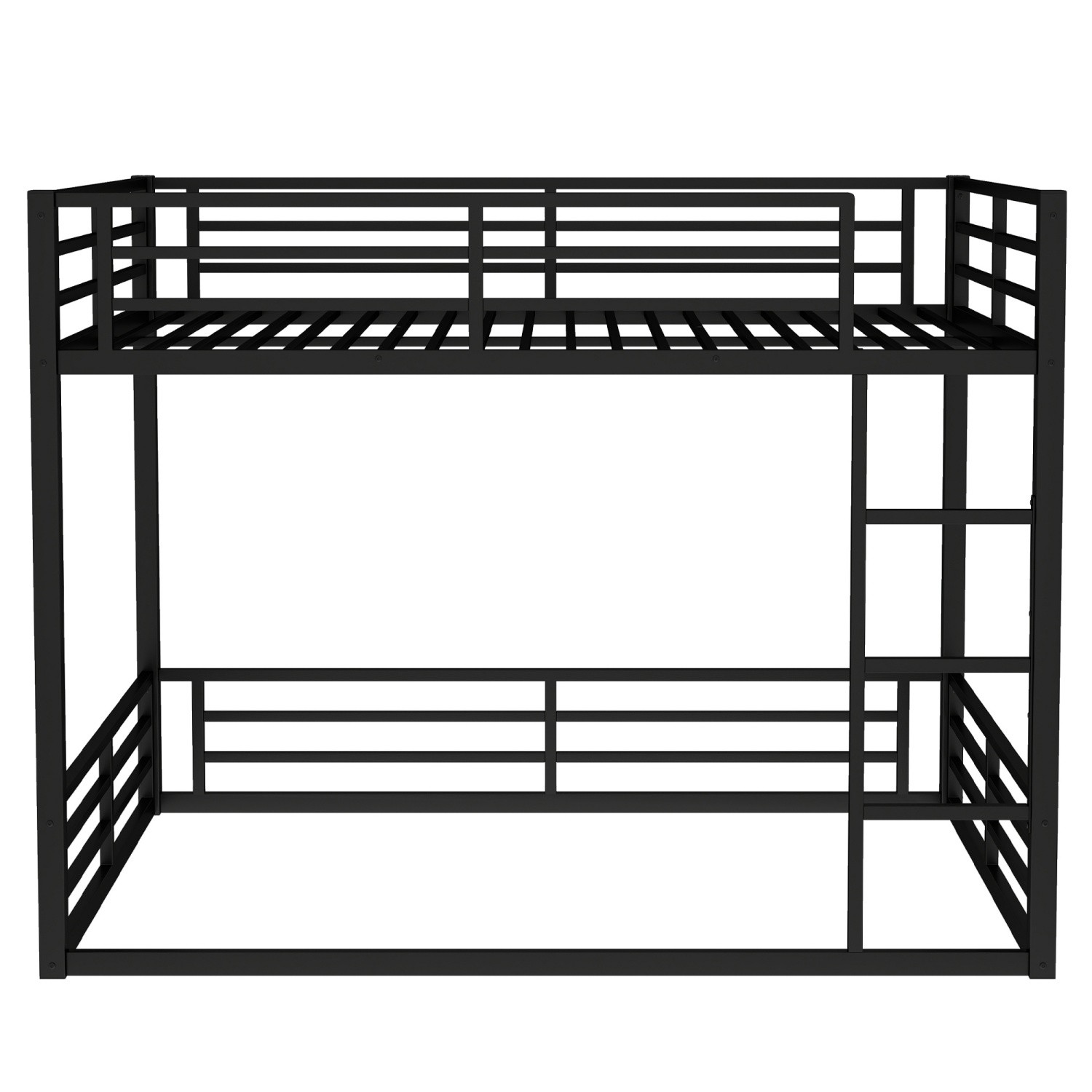 Queen Over Queen Metal Bunk Bed Queen Size Metal Bed Frame w/ Ladder Black