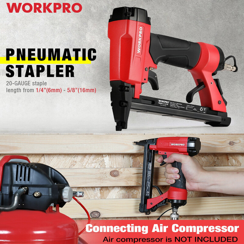 WORKPRO Pneumatic 20 Gauge Staple Gun T50 Upholstery Stapler With/1260PC Staples
