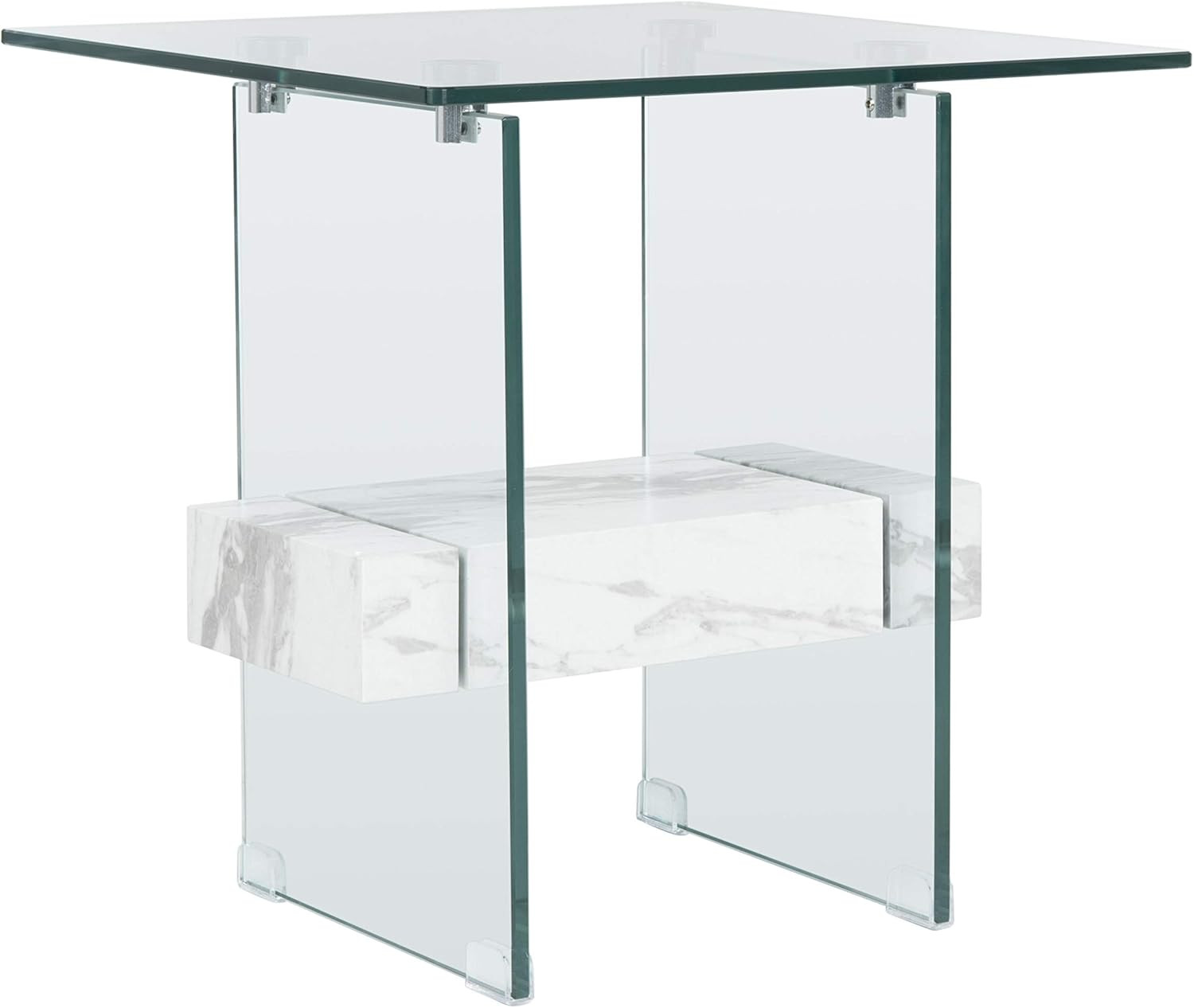 SAFAVIEH Home Collection – Kayley Modern Glass Accent Table with Faux White Marb