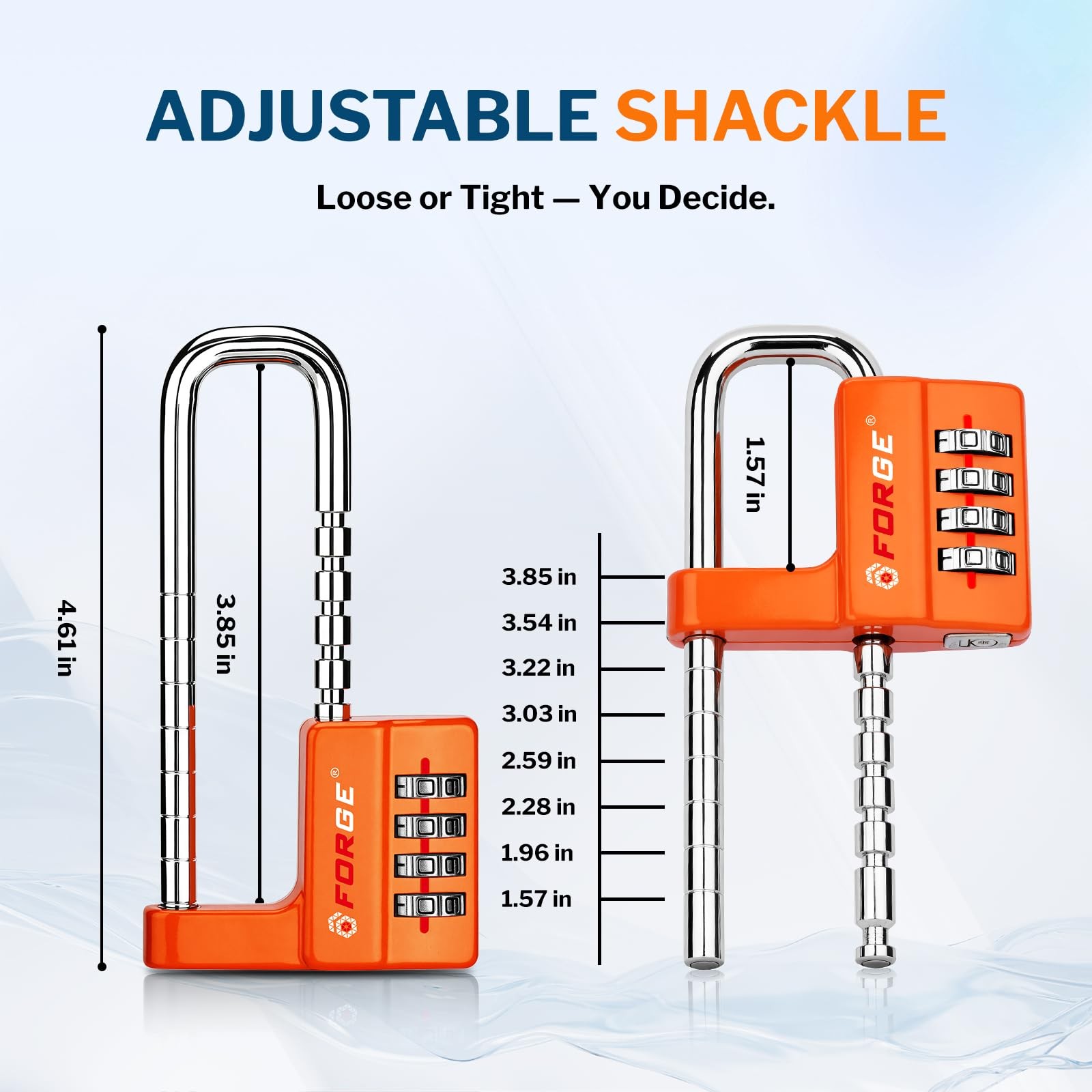 FORGE 2A837C 4-Digit Heavy Duty Waterproof Padlock Adjustable Shackle