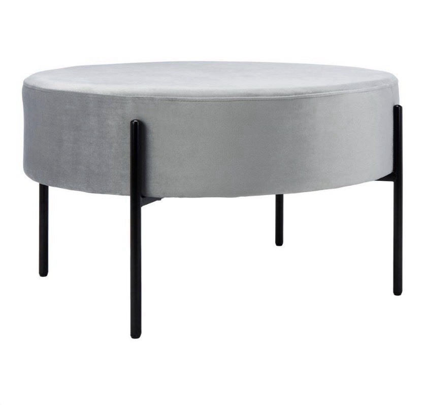 Safavieh OTT6203C Round Gray Upholstered Velvet Ottoman 31.5" Dia x 18" H