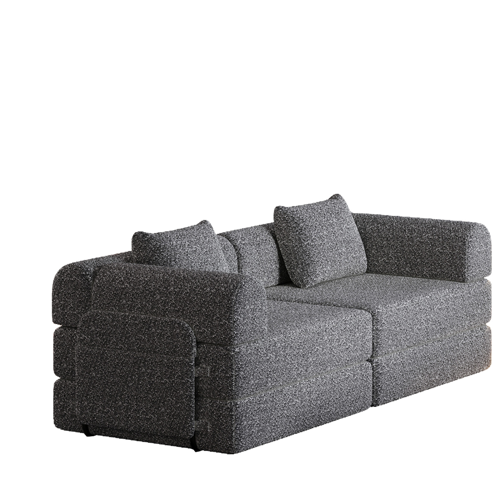 72in foldable Chenier sofa, equipped two side storage bags and two cushions Grey