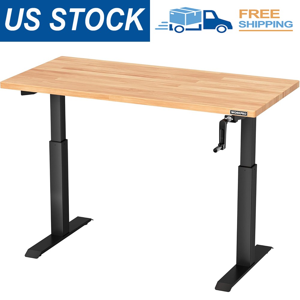 WORKPRO Adjustable Workbench with Crank Handle 47.2"x23.6" Rubber Wood Worktable