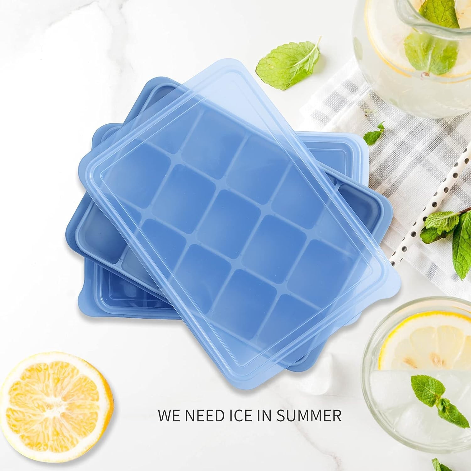 3 PCS Ice Cube Trays Set of 2, Easy Release 15 Flexible Silicone Ice Cube Molds