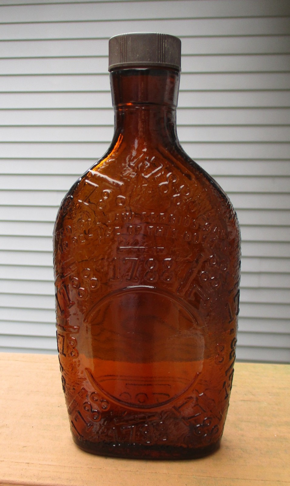 Vintage Embossed 1788  Amber Glass Bottle w/ Screw Top Lid