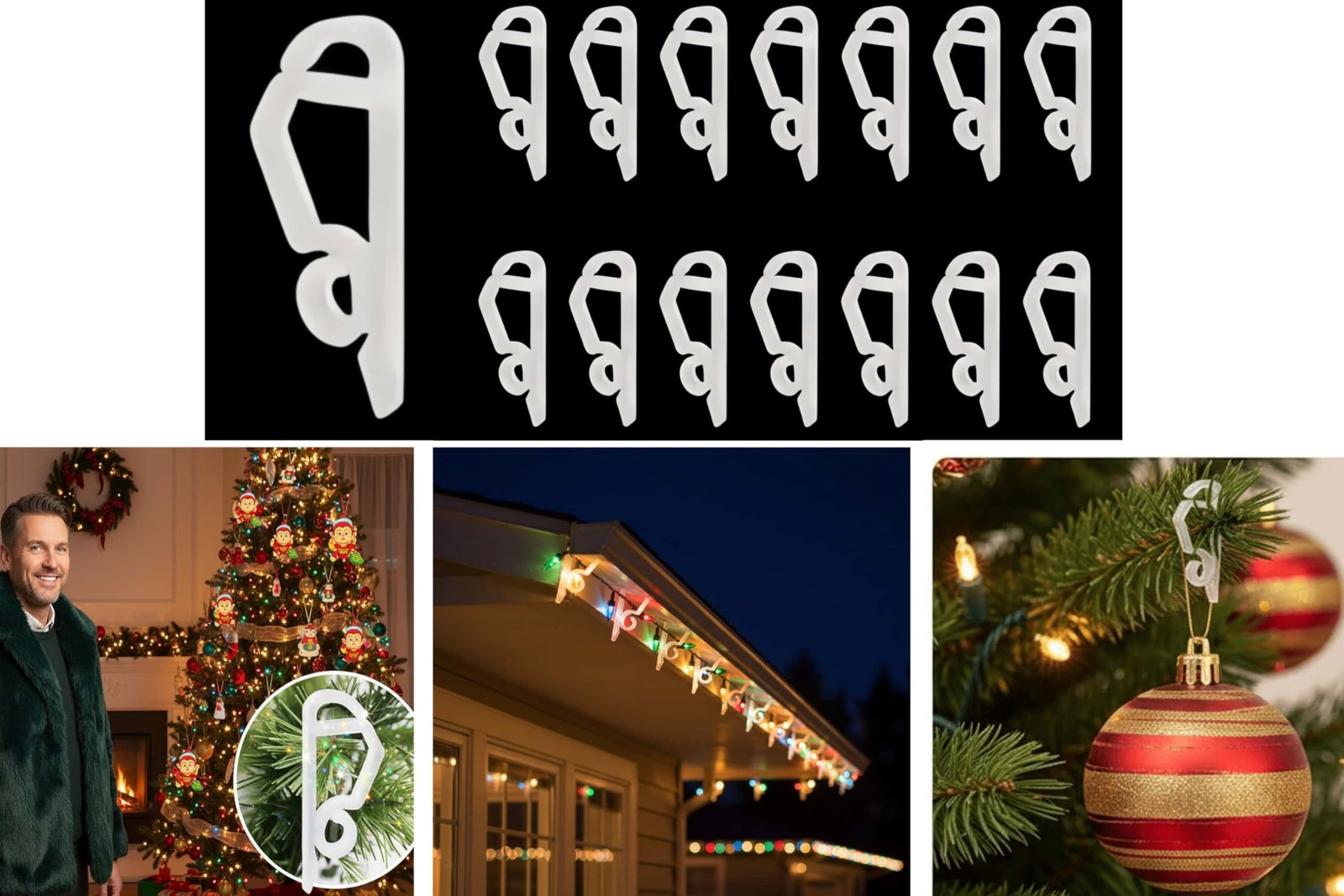Kihanyoh Christmas Light Clips, White Gutter Hooks Outside String