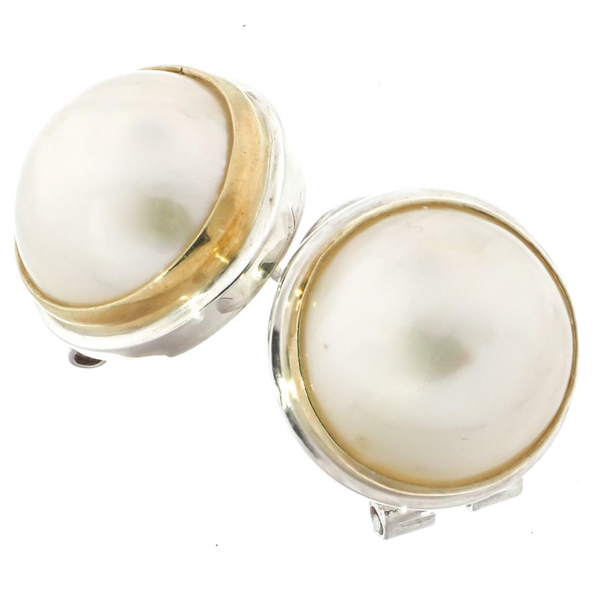 925 Silver 13mm White Mabe Pearl Gold Plated Sterling Omega Stud Earrings, 5/8"
