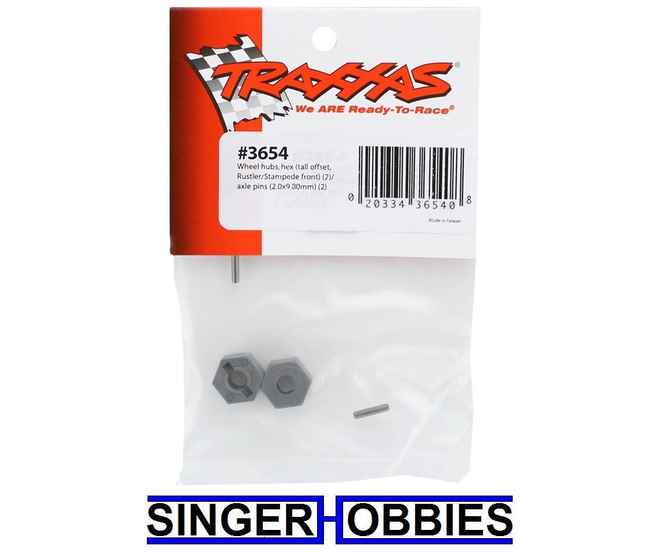 Traxxas 3654 Wheel hubs hex tall offset, Rustler/Stampede front (2)/ pins TRA1