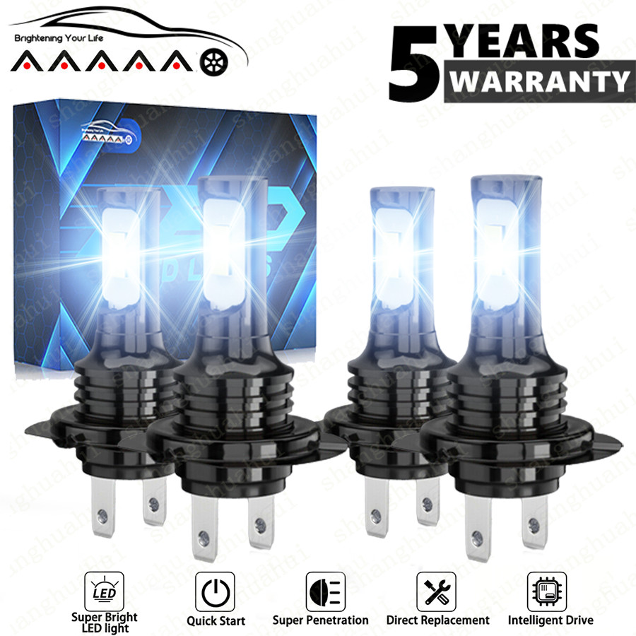 4PC H7 LED Headlight KIT Combo Bulbs High Low Beam Super Bright White 10000K