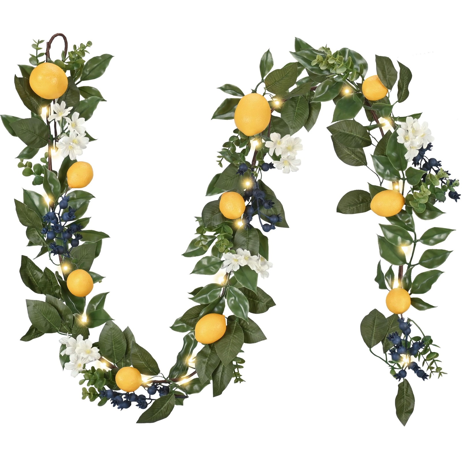 Valery Madelyn Summer Lemon Garland for Mantle with Lights, 6FT Spring Fake F...