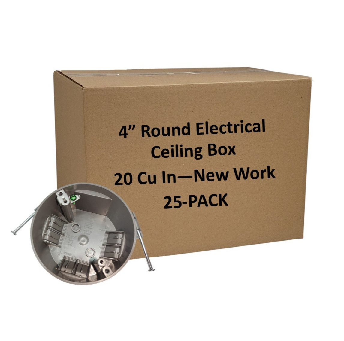 25-Pack 4 inch Round Electrical Ceiling Box w/Grounding 20 Cu In ETL Certified