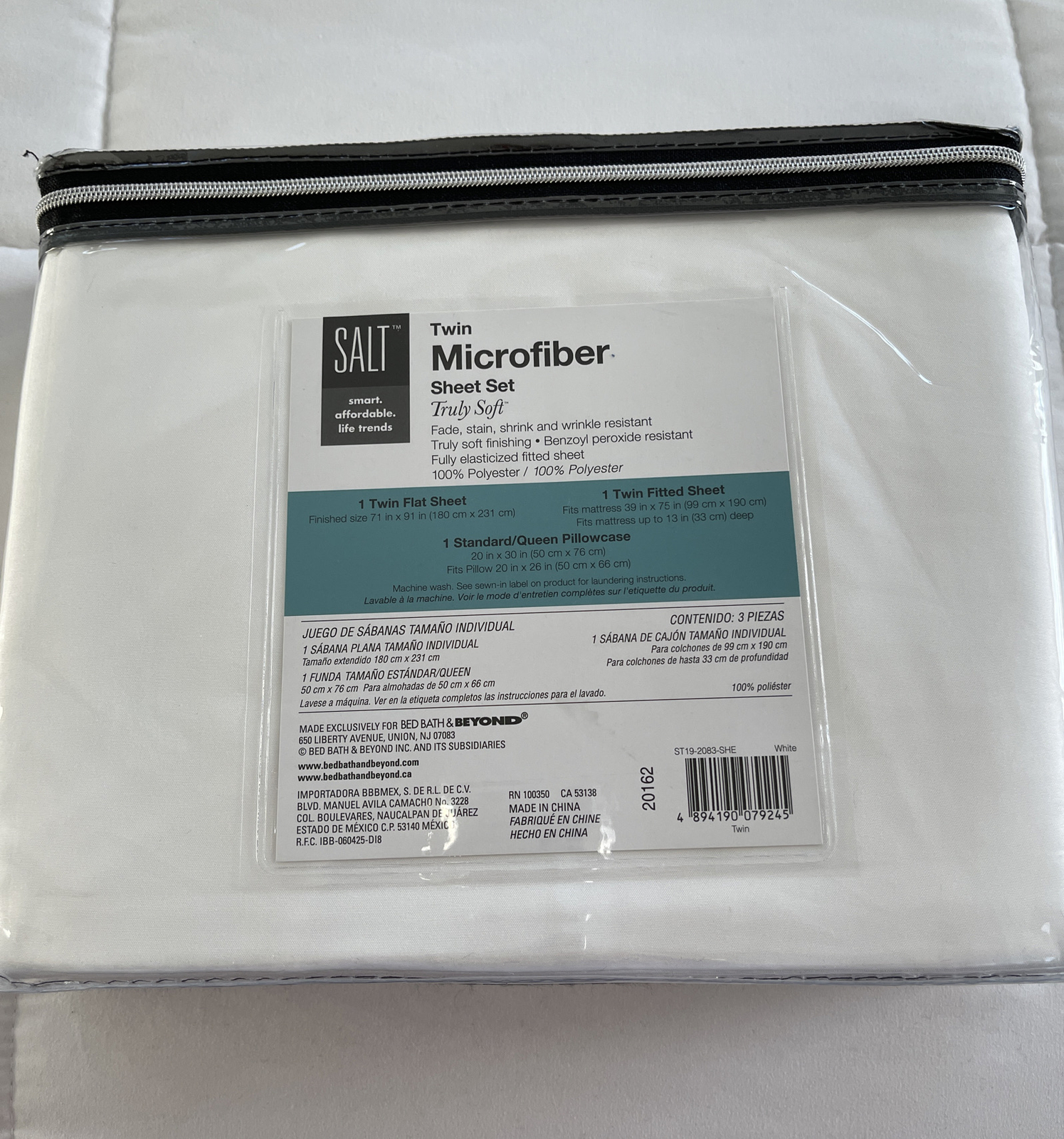SALT Twin Microfiber Sheet Set in White | New Original Package