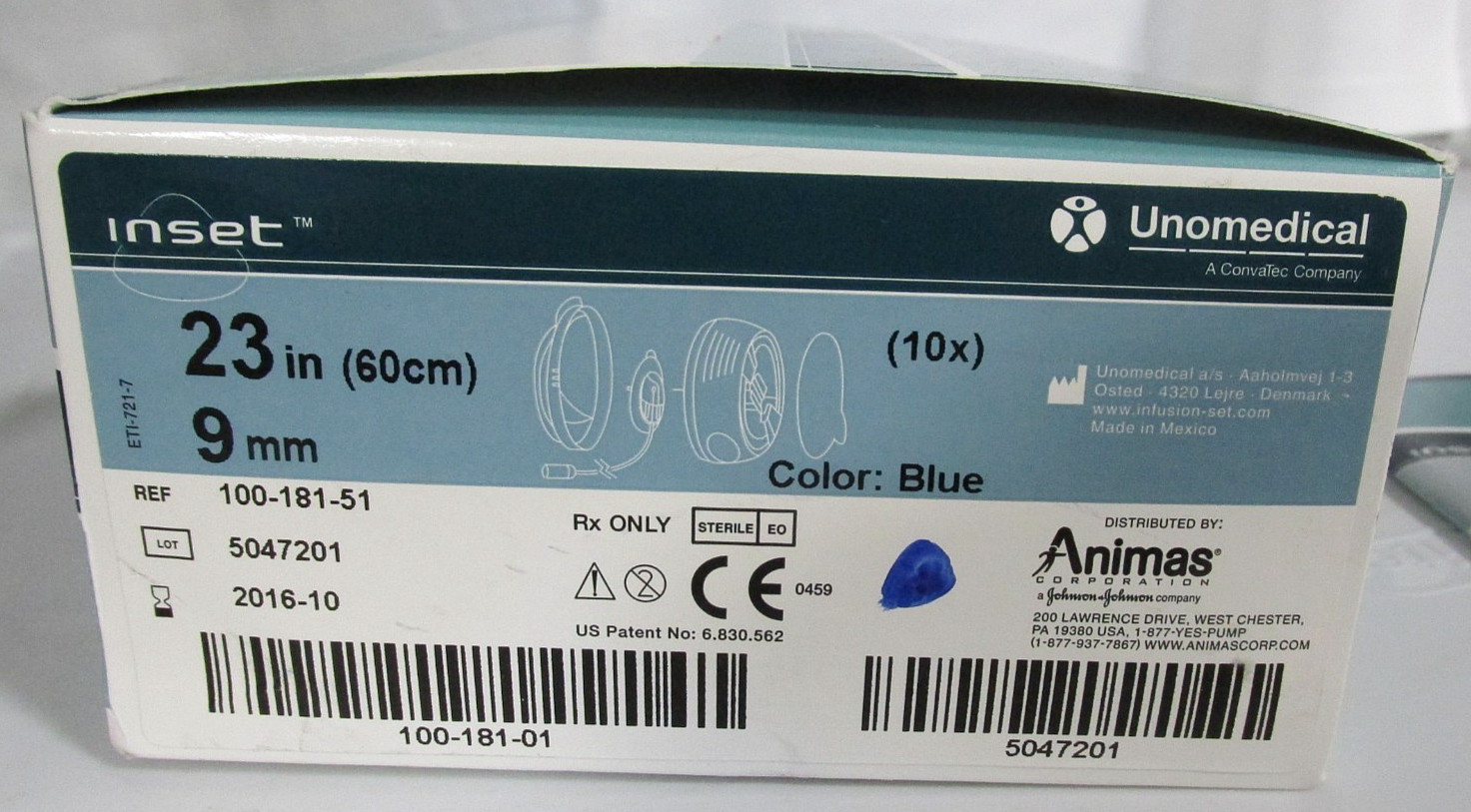 Unomedical 100-181-51 Inset Blue Infusion Set, 23in Box of 10 Animas