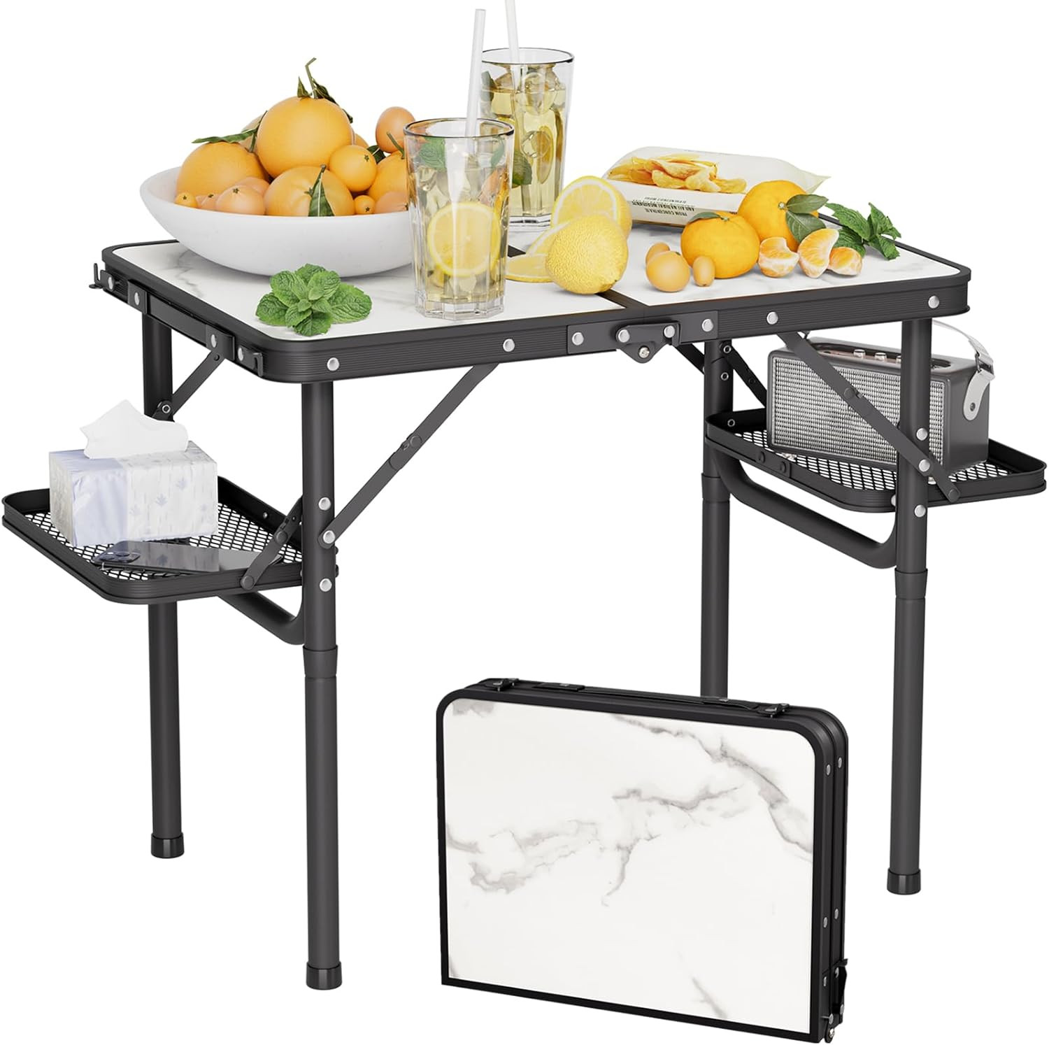 Small Camping Table Foldable 2Ft, Folding Picnic Table with Side Racks, Folding