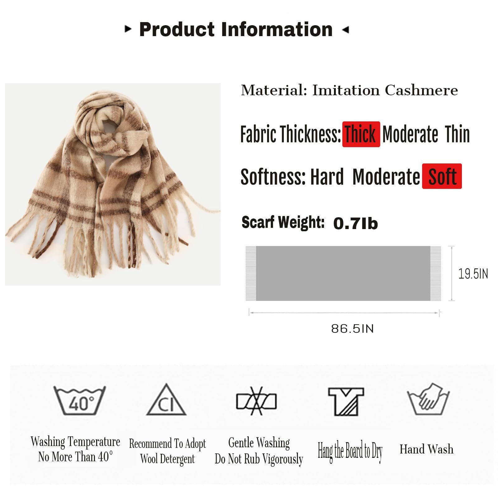 Large Scarf Colorful CashmereThick Tassel Scarf for Women Fall Winter Warm Bi...