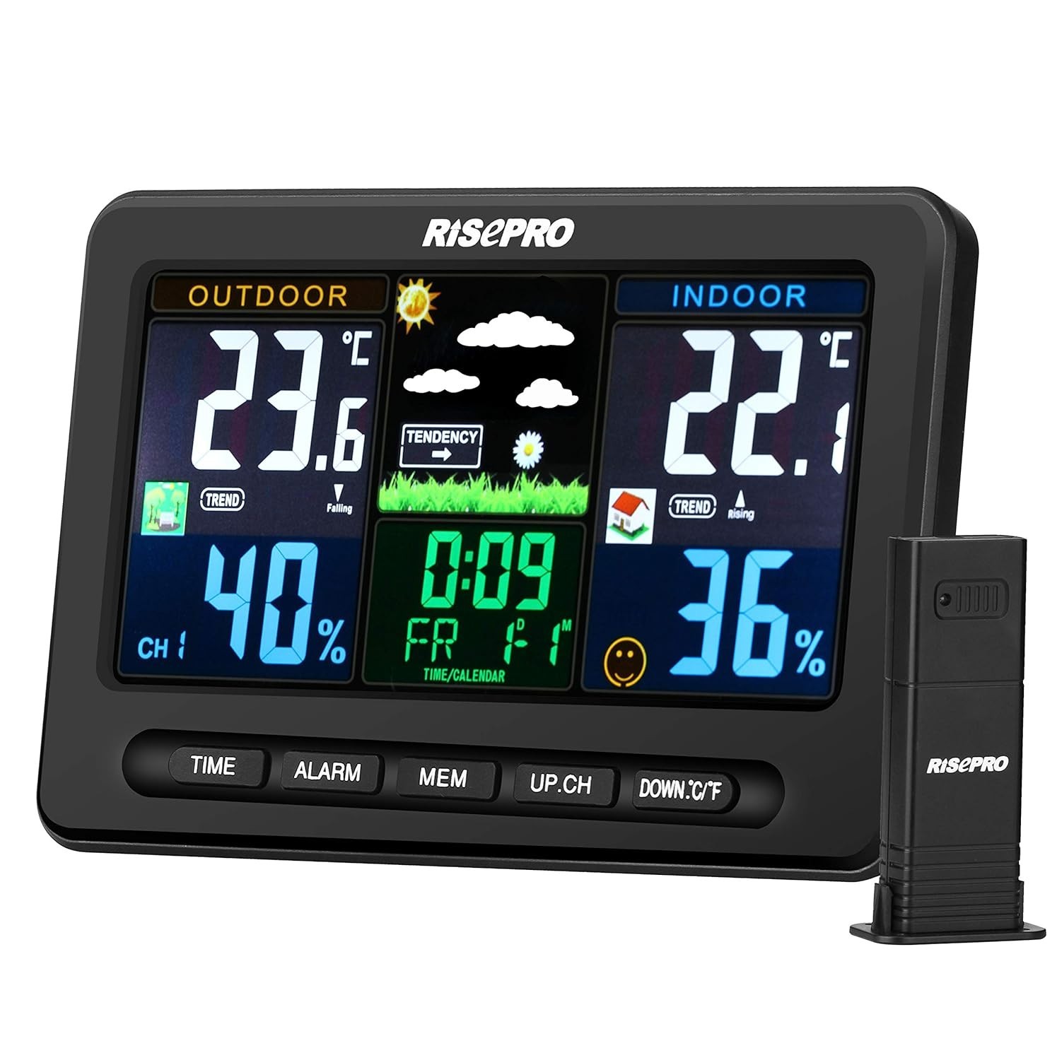 "Weather Station Indoor Outdoor Thermometer Wireless W/Digital Atomic Clock Home