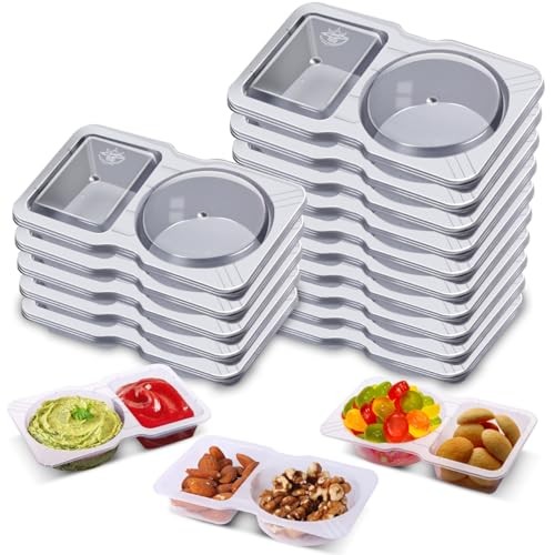 Qewro 15 Sets Snack Containers, Reusable Double Compartment Condiment 15Pack