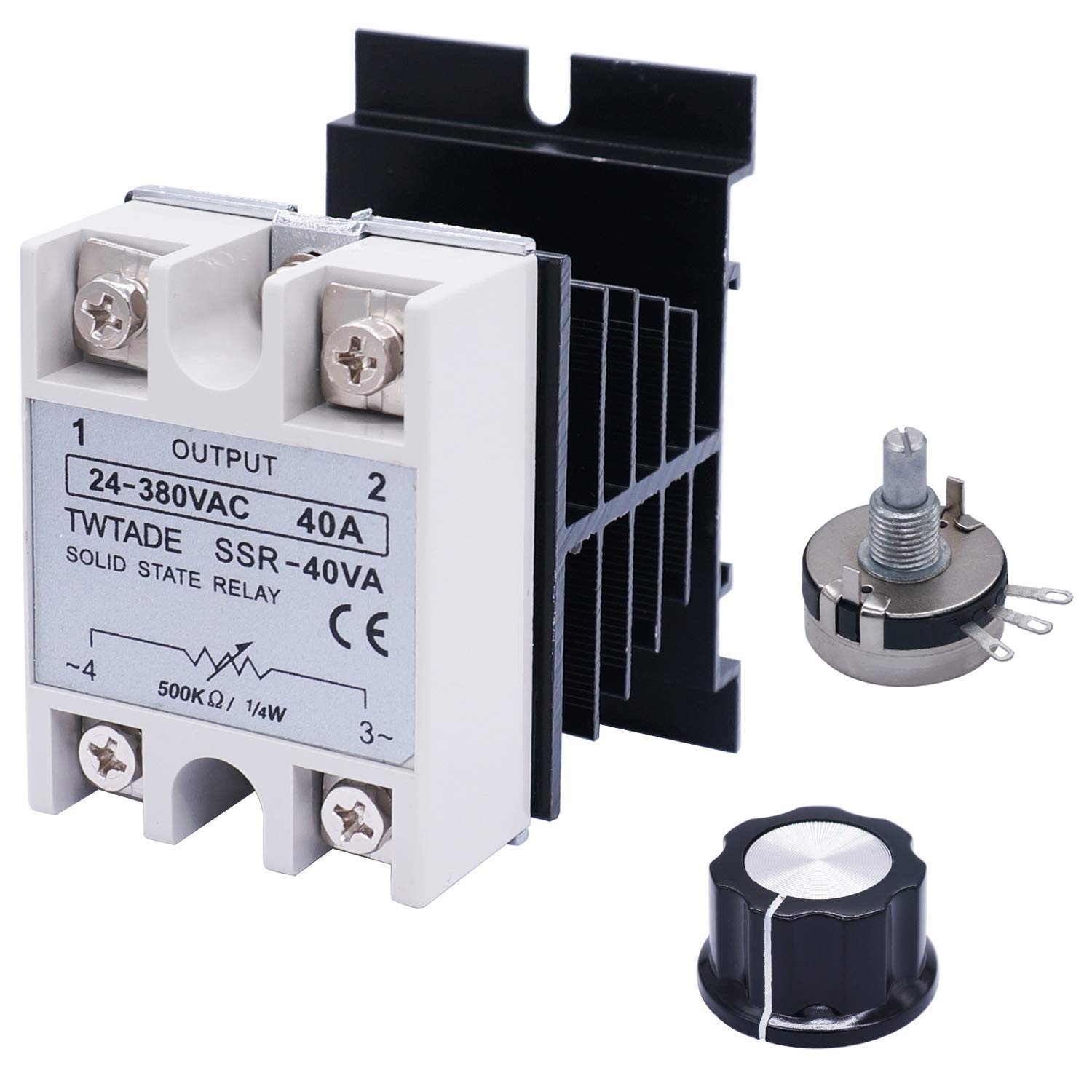 TWTADE SSR-40VA 500K ohm 1/4W to 24-380VAC 40A Single Phase Solid State Relay...