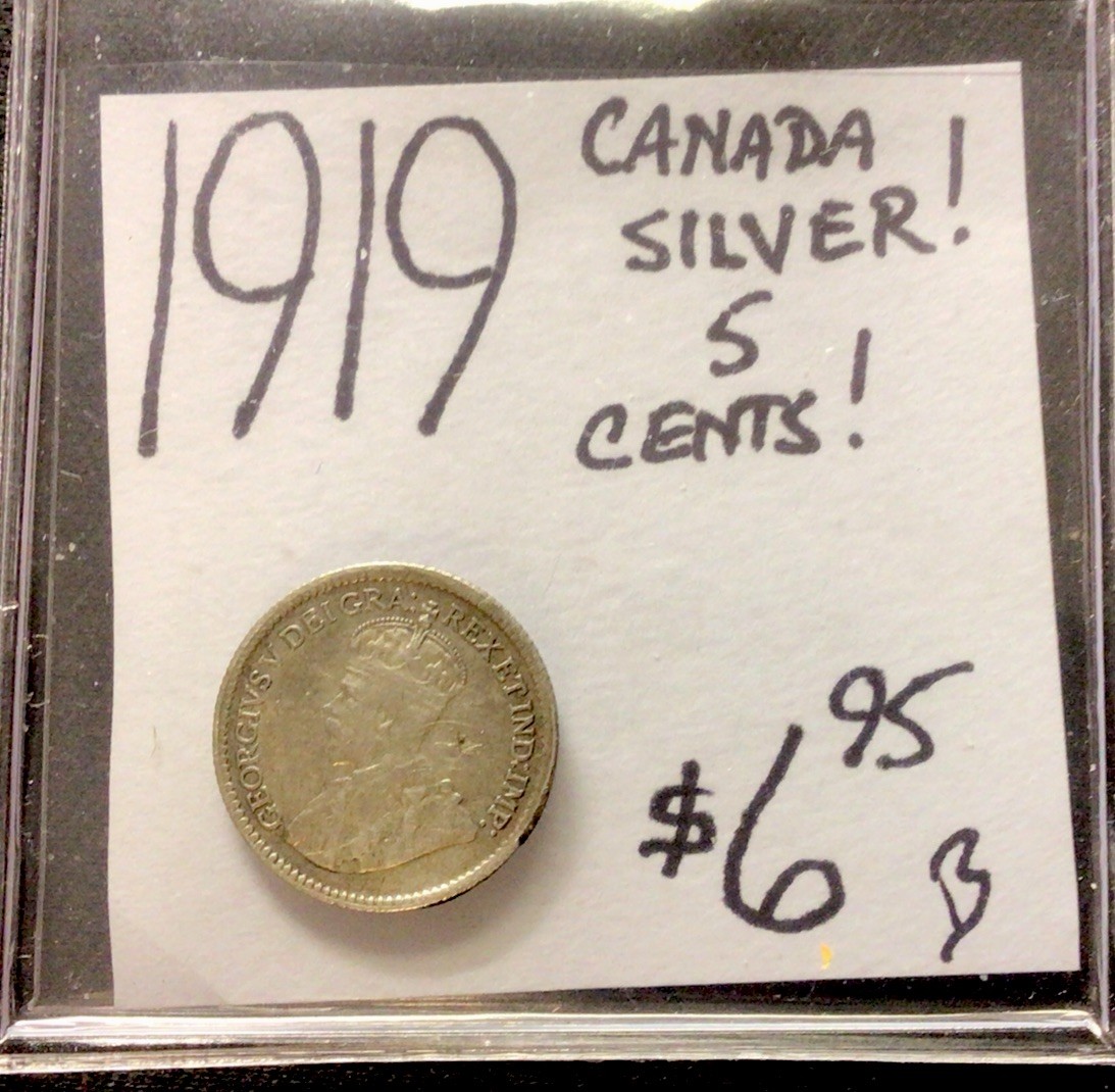 1919 Canada Silver! 5 Cents! ENN Coins