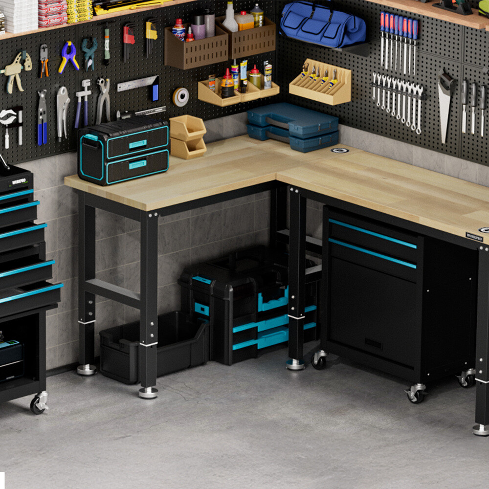 WORKPRO 48" Heavy-Duty Adjustable Workbench Rubber Wood Top Workstation 2000 LBS