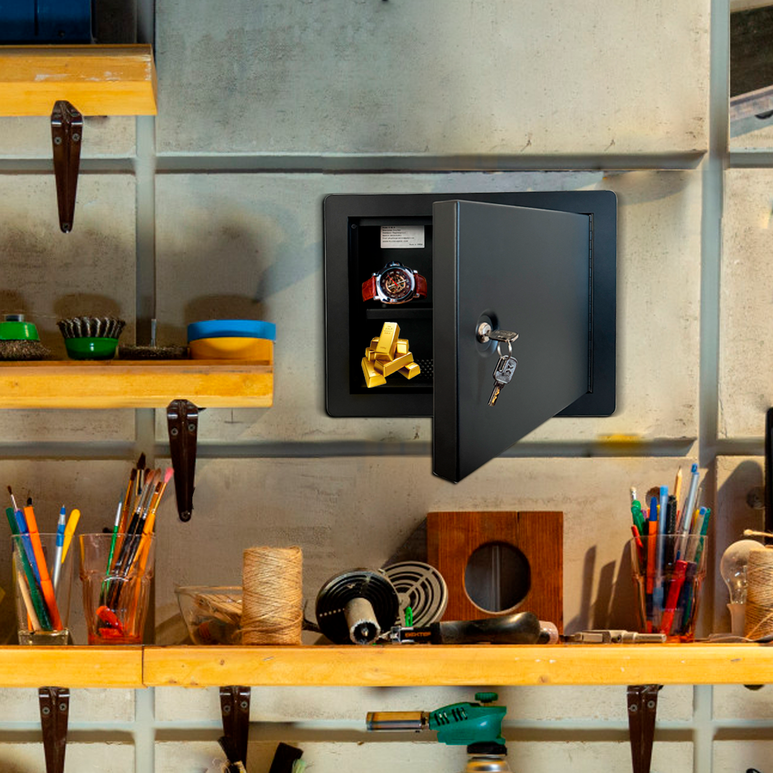 Heavy-Duty In-Wall Safe with Key Lock for Secure Storage, Wall Safe Box