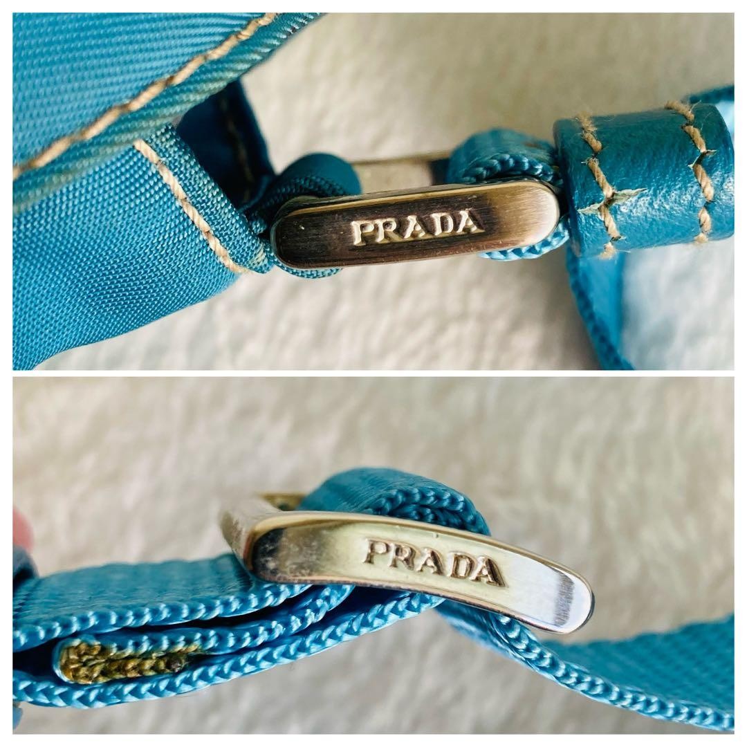 Prada Sacoche Small Shoulder Bag Water Blue Leather Used Authentic