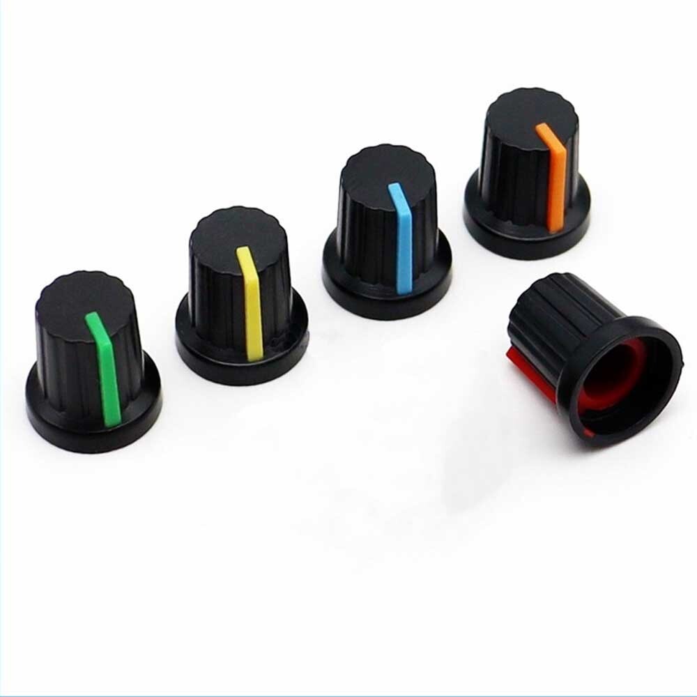 100PCS 6mm Shaft Hole Plastic Threaded Knurled Potentiometer Knobs Cap KIT 15*15
