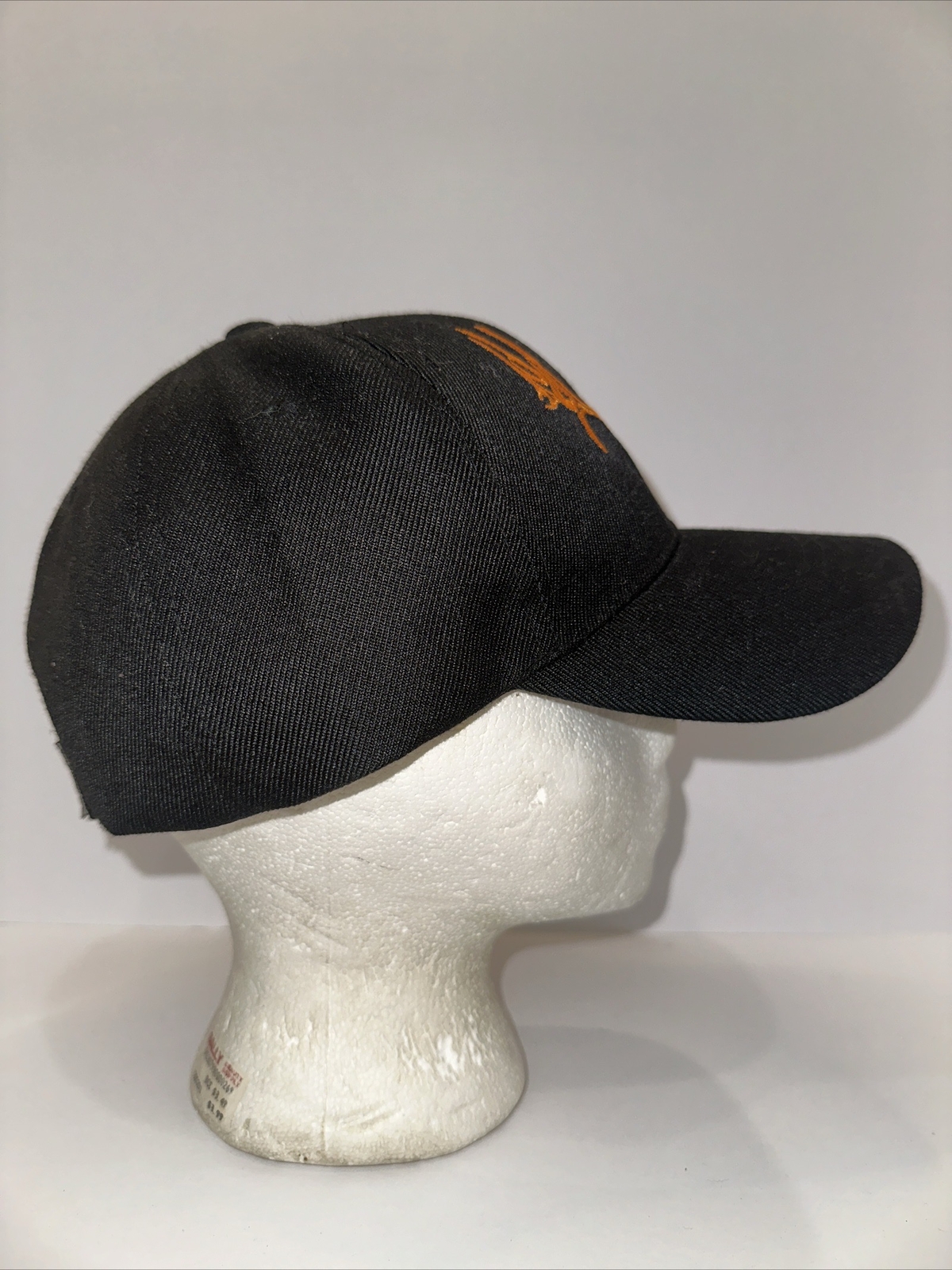 DEER Black Hat Cap Embroidered Orange Buck w Antlers Hook Loop