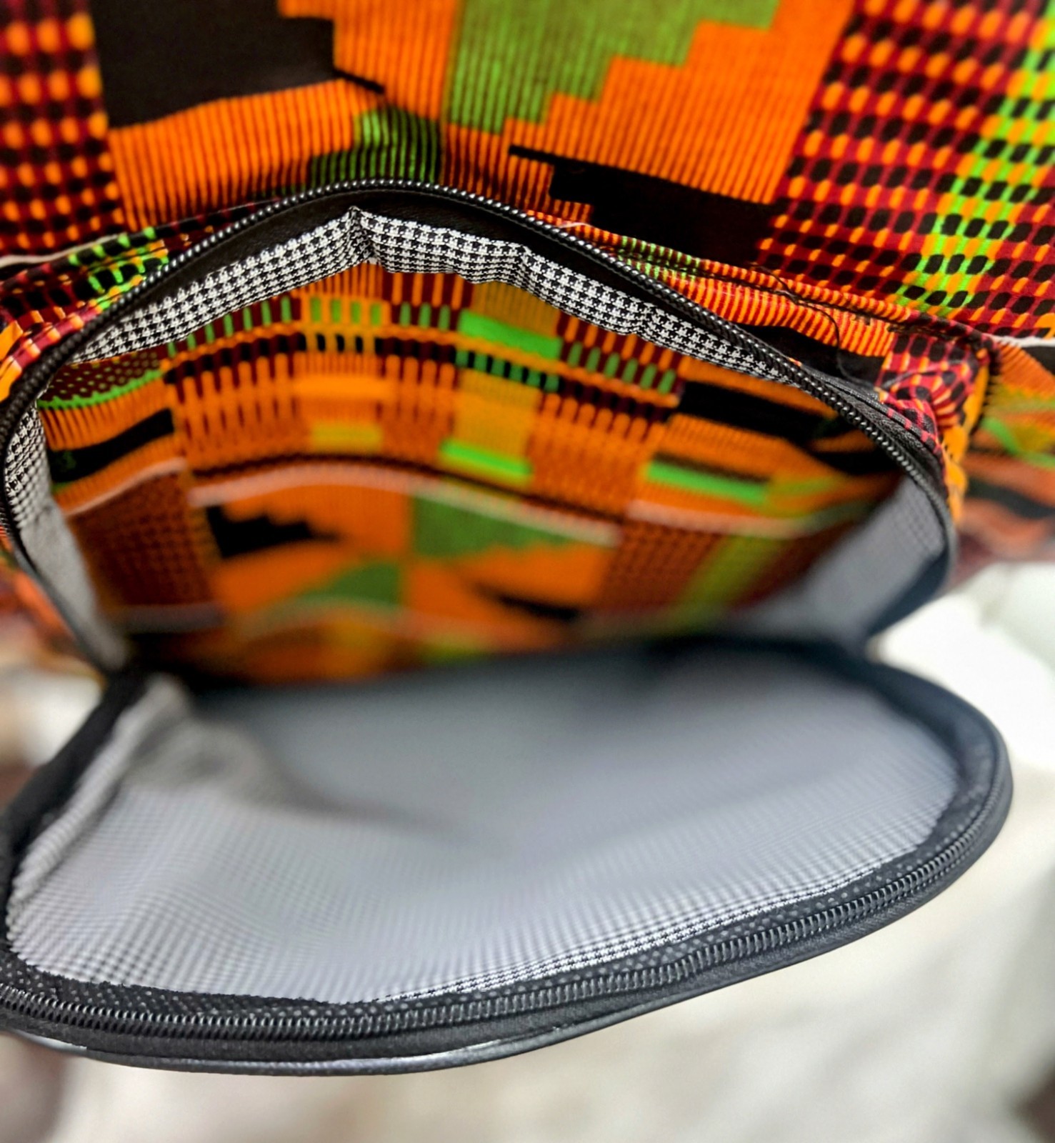 Padded African Kente Backpack with multi pockets, inside lining & Padded Straps