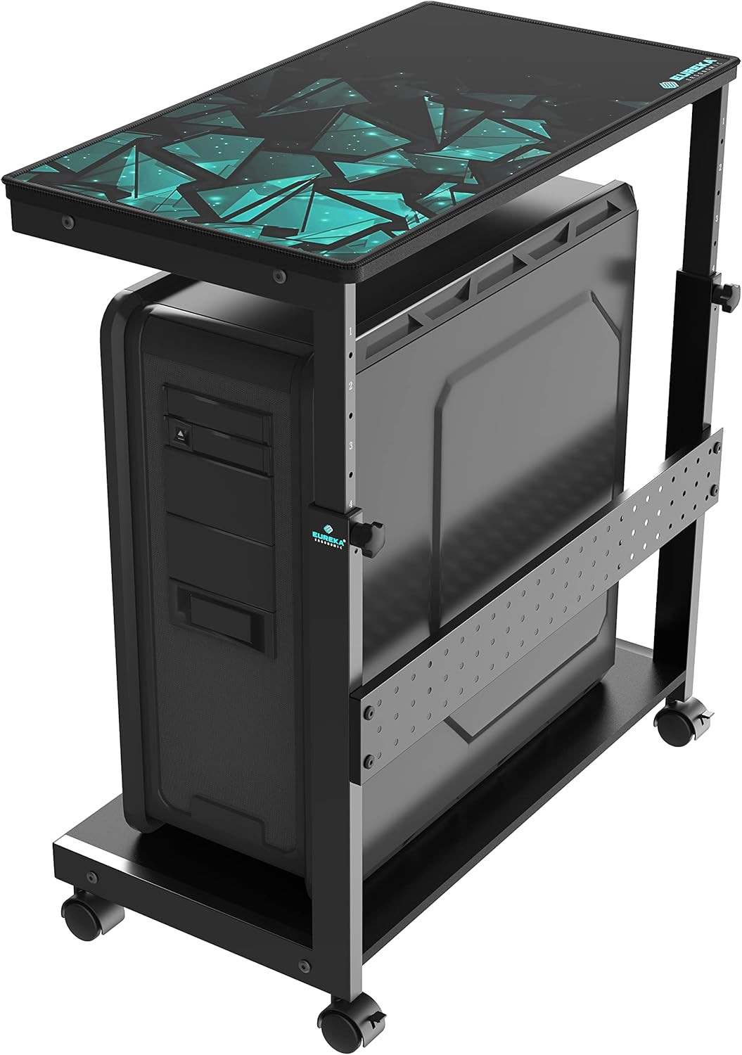 PC Stand Computer Cart, Height Adjustable Tower Stand 2-Tier Suit for ATX Case P