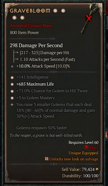 ⭐⭐⭐⭐DIABLO 4💦SEASON 11🔥GRAVEBLOOM🔥4GA-HIGH 58% ASPECT
