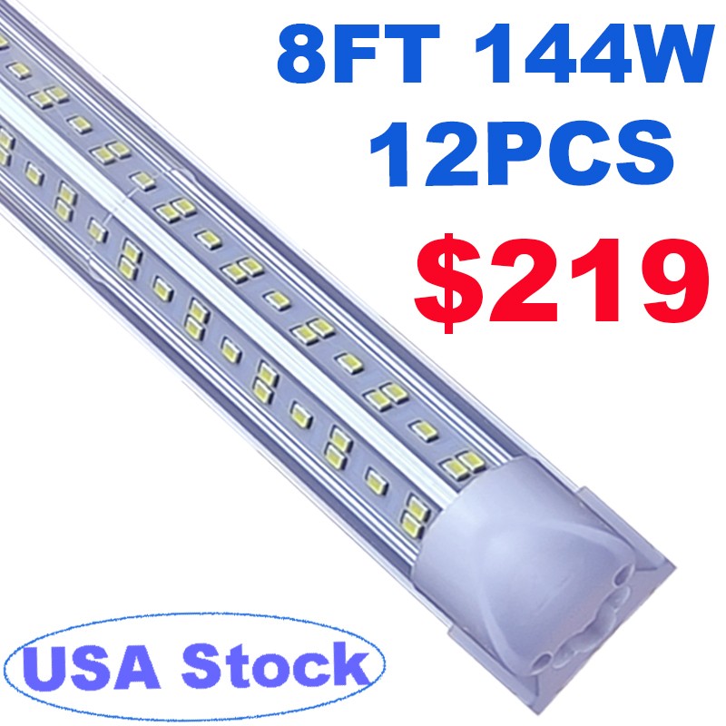 12 PACK 8FT LED Tube Light Fixture T8 144W 8 foot Linkable led shop lights 6500K