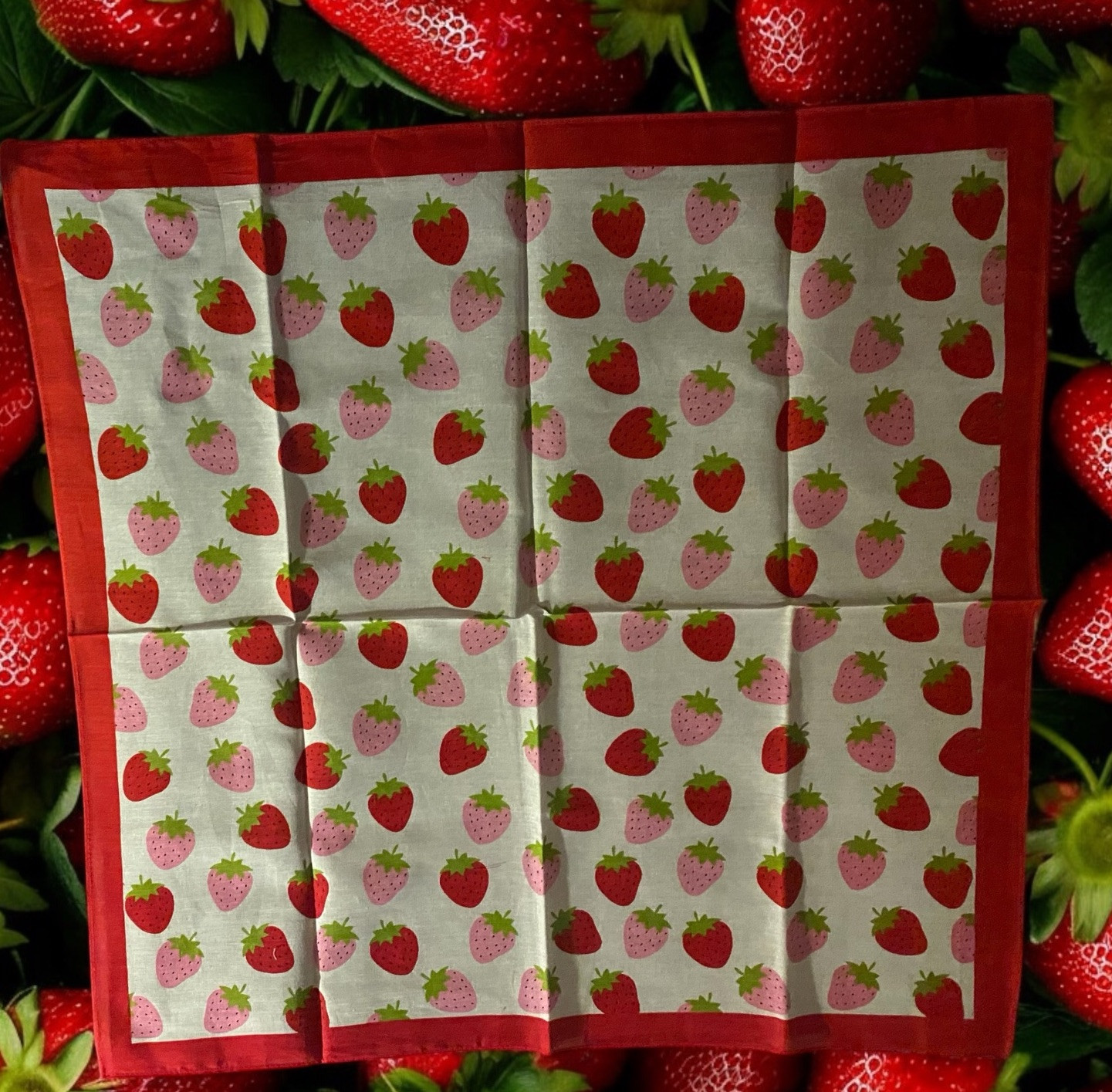 Strawberries Bandana New Pink Red Scarf  Neck Wrap Strawberry 100% Cotton