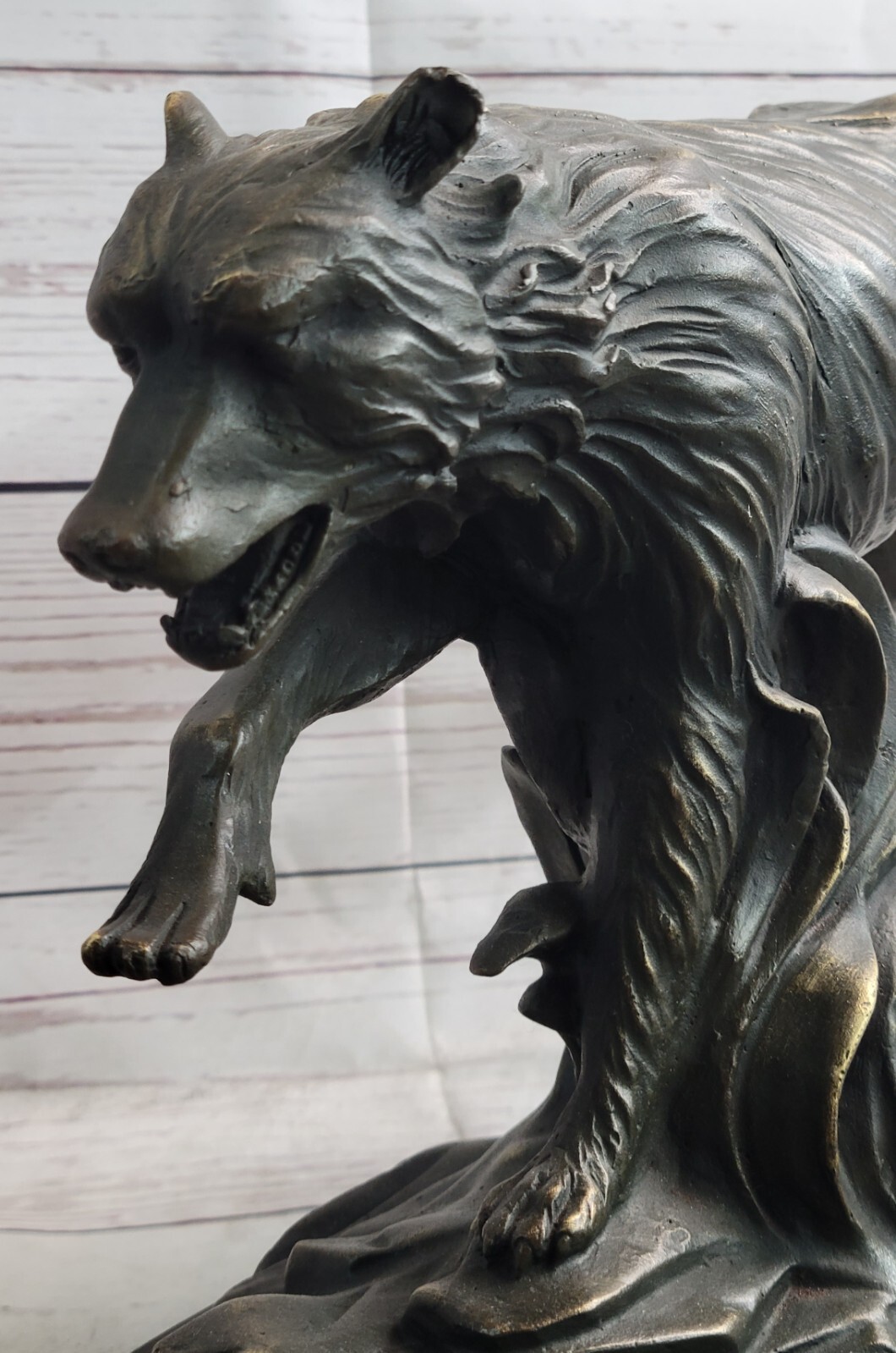 Dynamic Wolf Sculpture C Williams Signed Original Lost Wax Method Office