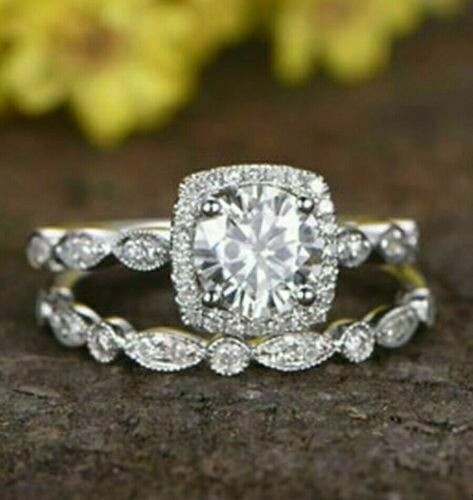3.30 Ct Round Cut Lab-Created White Diamond Wedding Ring Set 925 Sterling Silver
